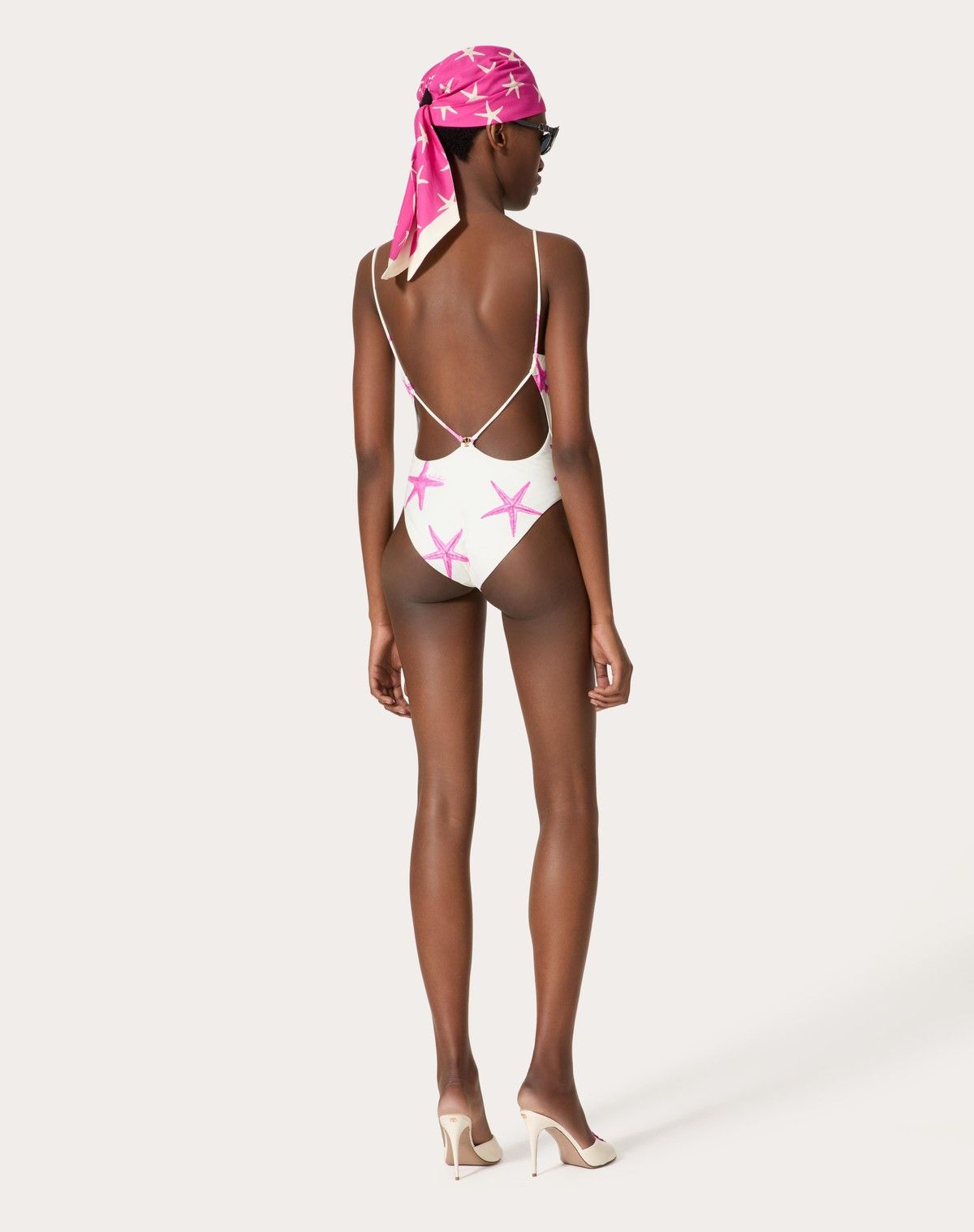 Valentino o1s1wg110525 Lycra Starfish One Piece Swimsuit in White Size M / US 6-8 / IT 42-44 - 4 Thumbnail
