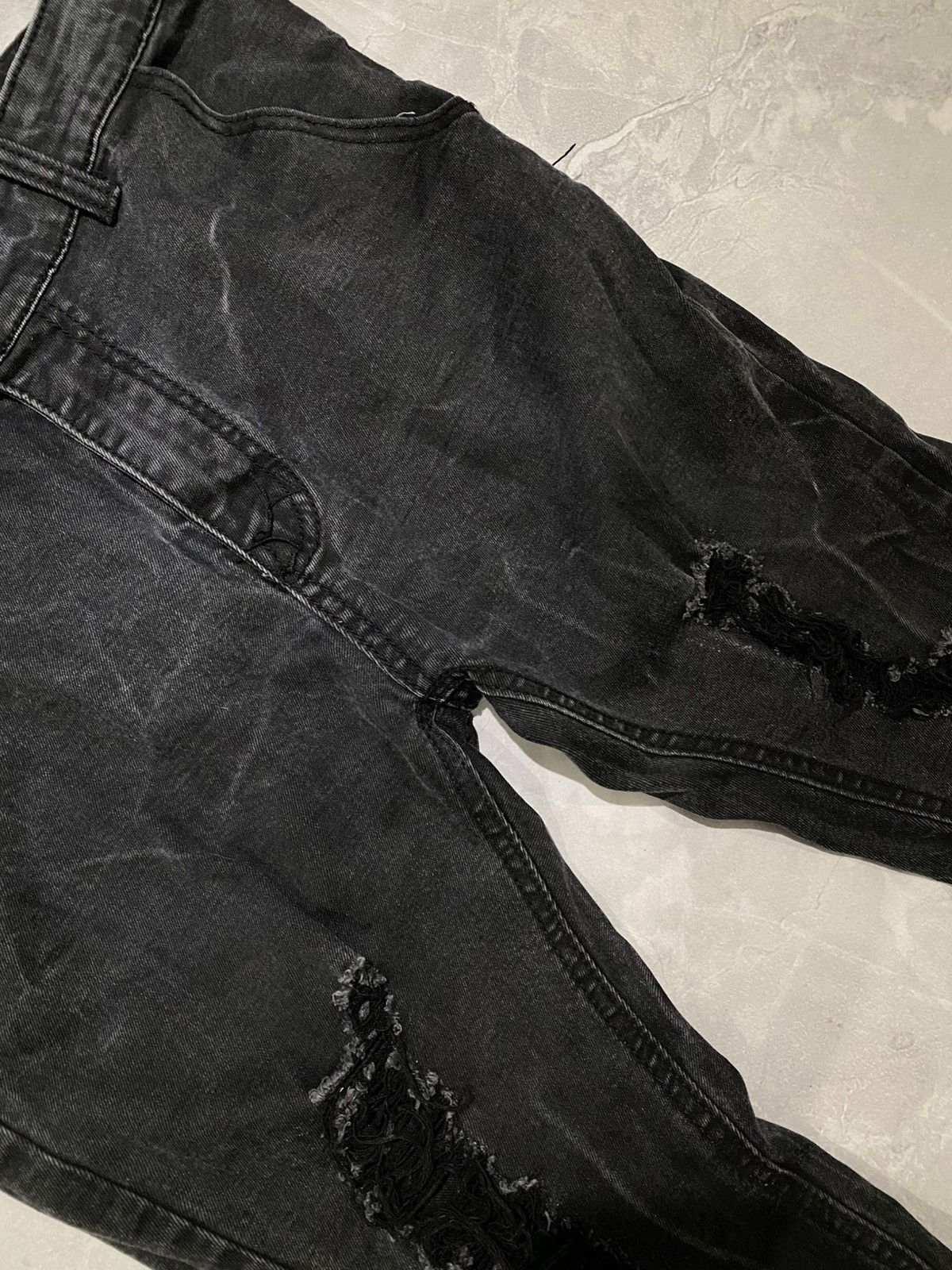 Vintage Black Distressed Skinny Fit Jeans Y2K Size US 31 - 6 Thumbnail