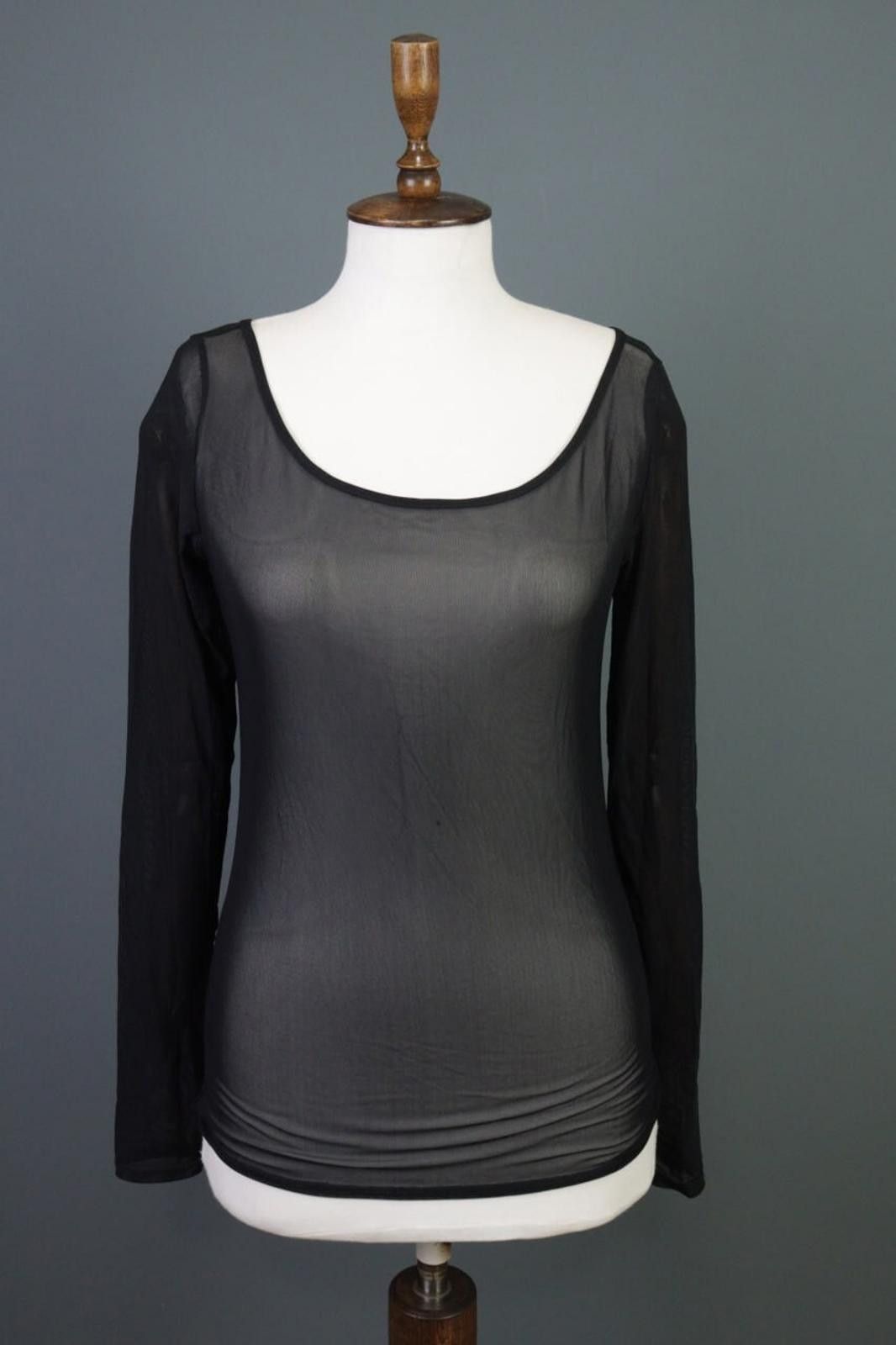 Designer Sarah Pacini Black Mesh Stretch Top Blouse Size S Size M / US 6-8 / IT 42-44 - 1 Thumbnail