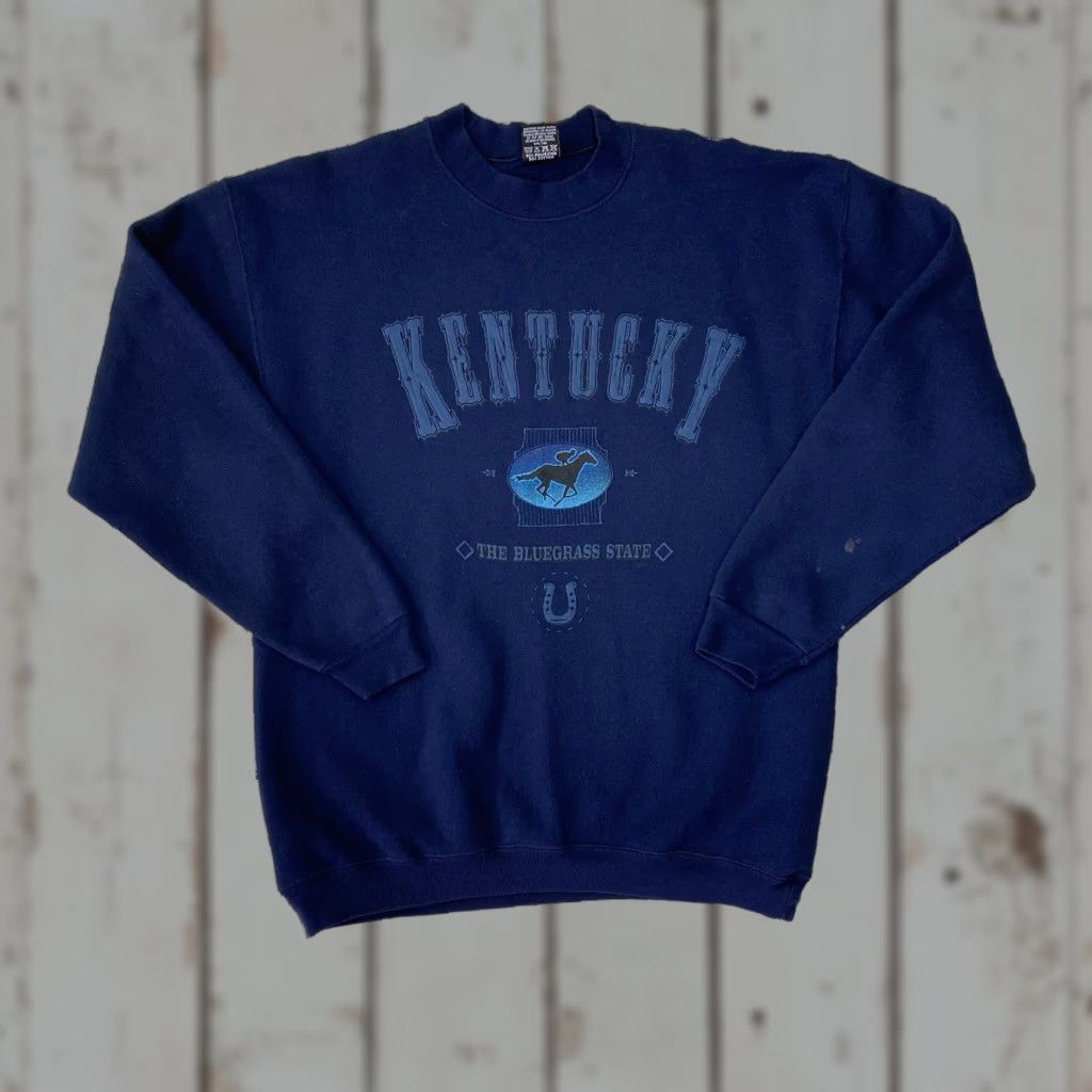 Vintage Vintage Louisville Kentucky Horses Sweatshirt Sz M Blue 90s Blue Grass State Size US M / EU 48-50 / 2 - 1 Thumbnail