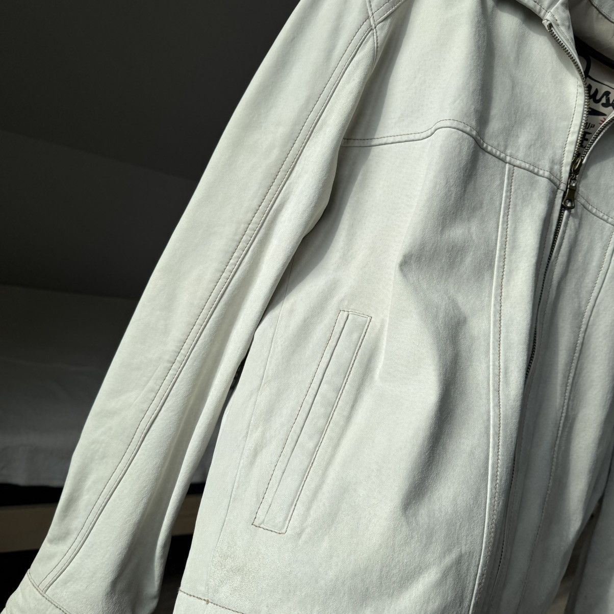 Genuine Leather × Vintage Vintage White Suede Leather Jacket XL Oversized Biker RARE Size US XL / EU 56 / 4 - 11 Thumbnail