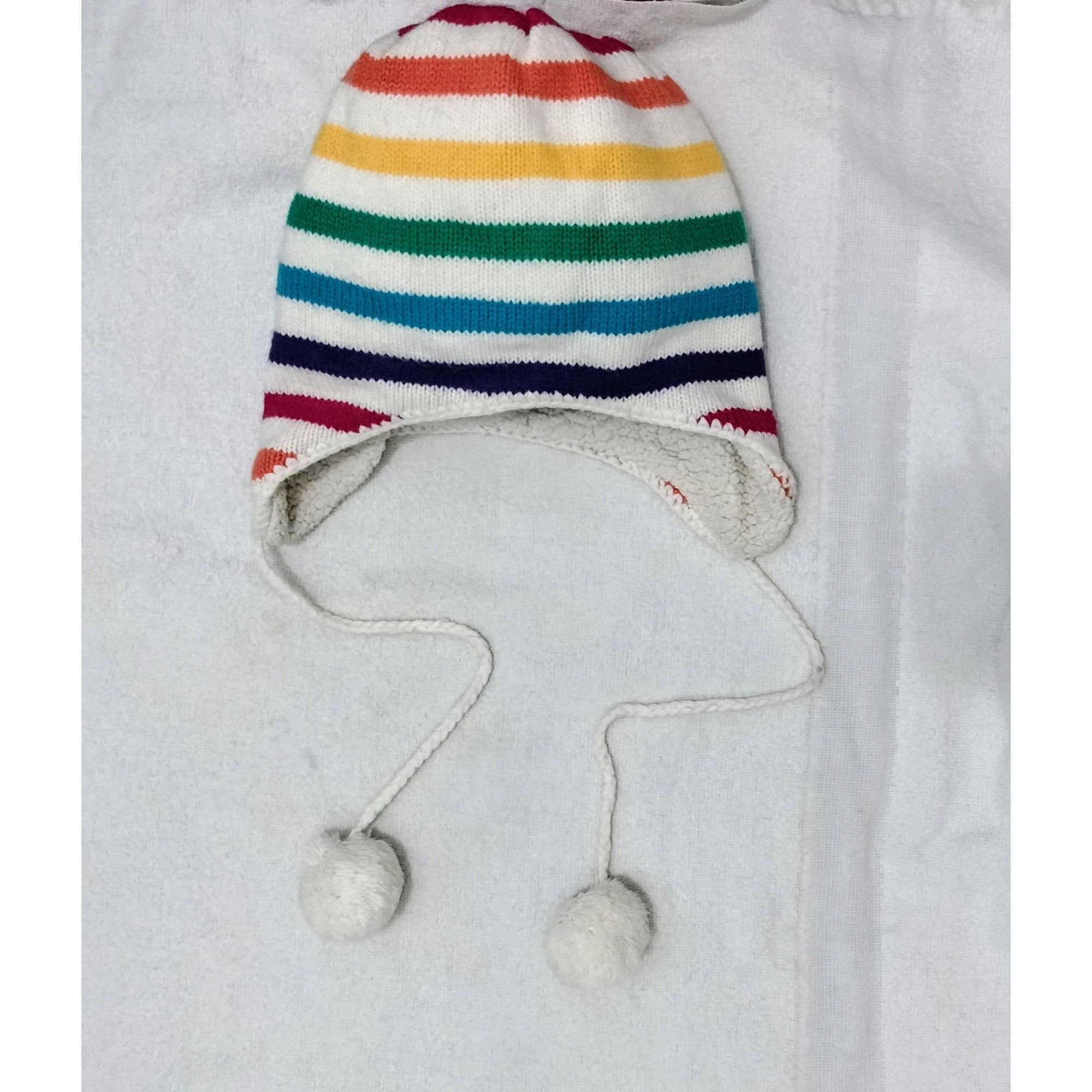 Aeropostale Aeropostale Rainbow Striped Ear Flap Pom Pom Knit Hat Sherpa Size ONE SIZE - 13 Thumbnail