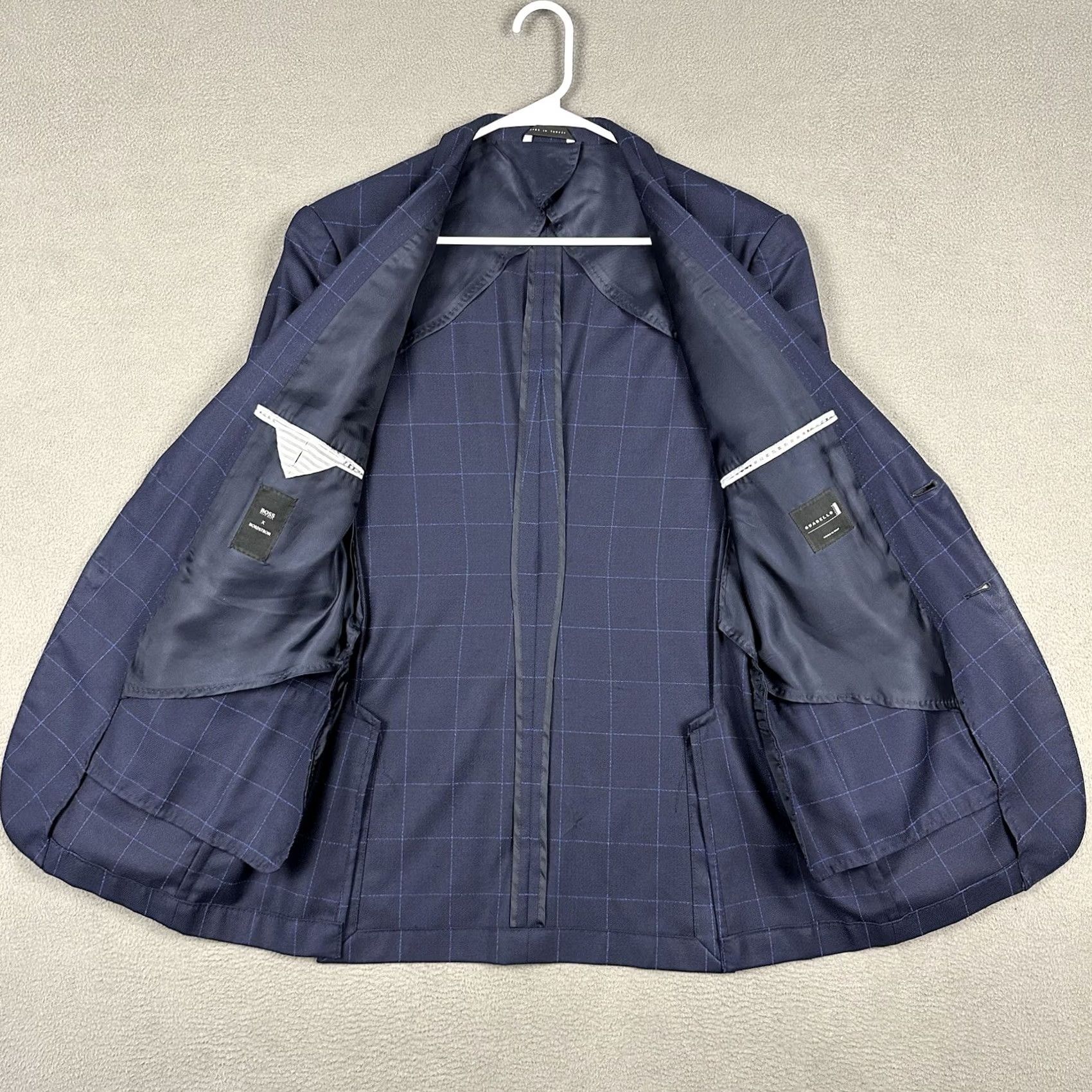 Hugo Boss HUGO BOSS Suit Jacket Blue Windowpane Wool Slim 42L Regular Boy Mens/Adults Size 42R - 3 Thumbnail