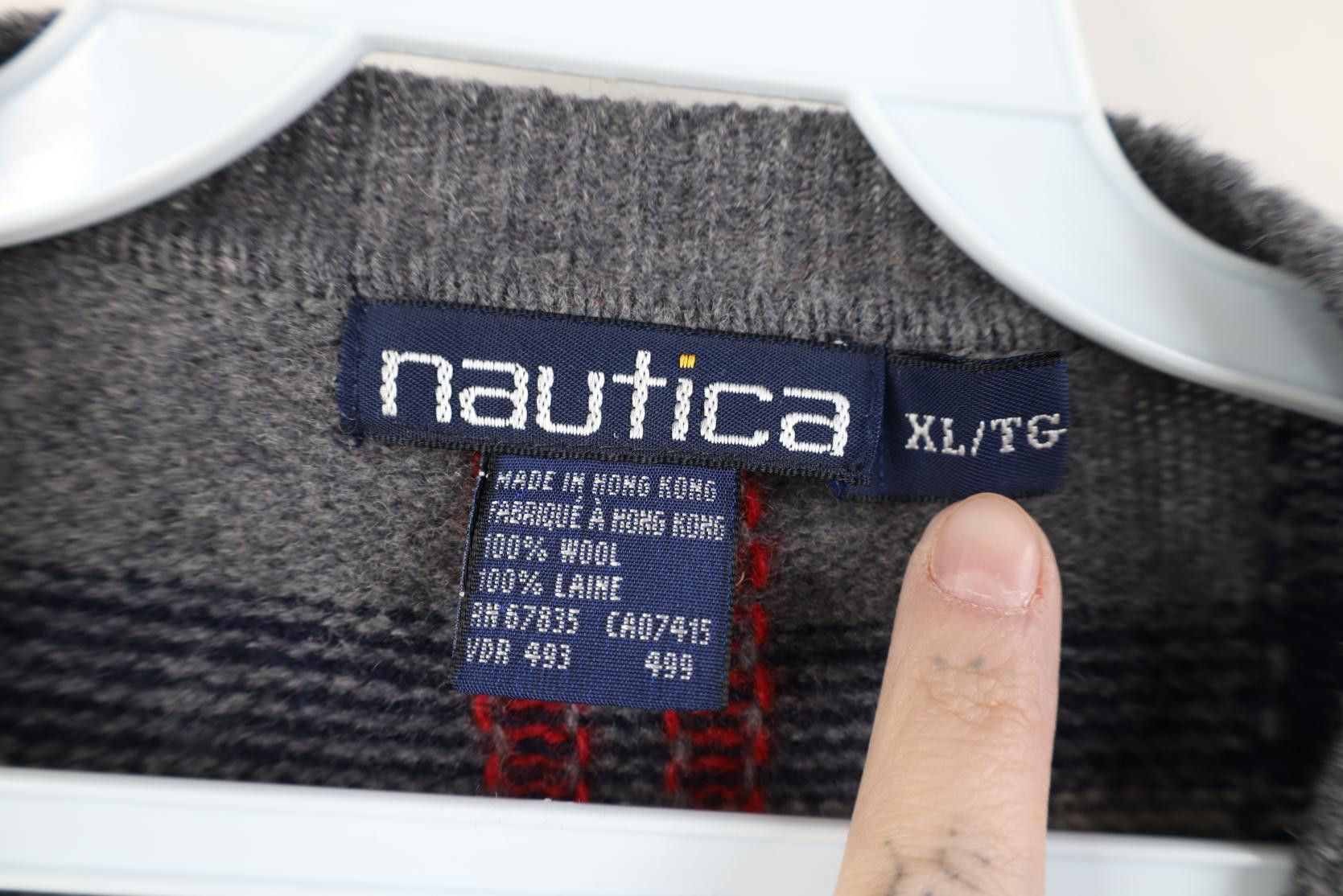 Nautica Vintage 90s Nautica Wool Knit V-Neck Sweater Checkered Plaid Size US XL / EU 56 / 4 - 5 Thumbnail