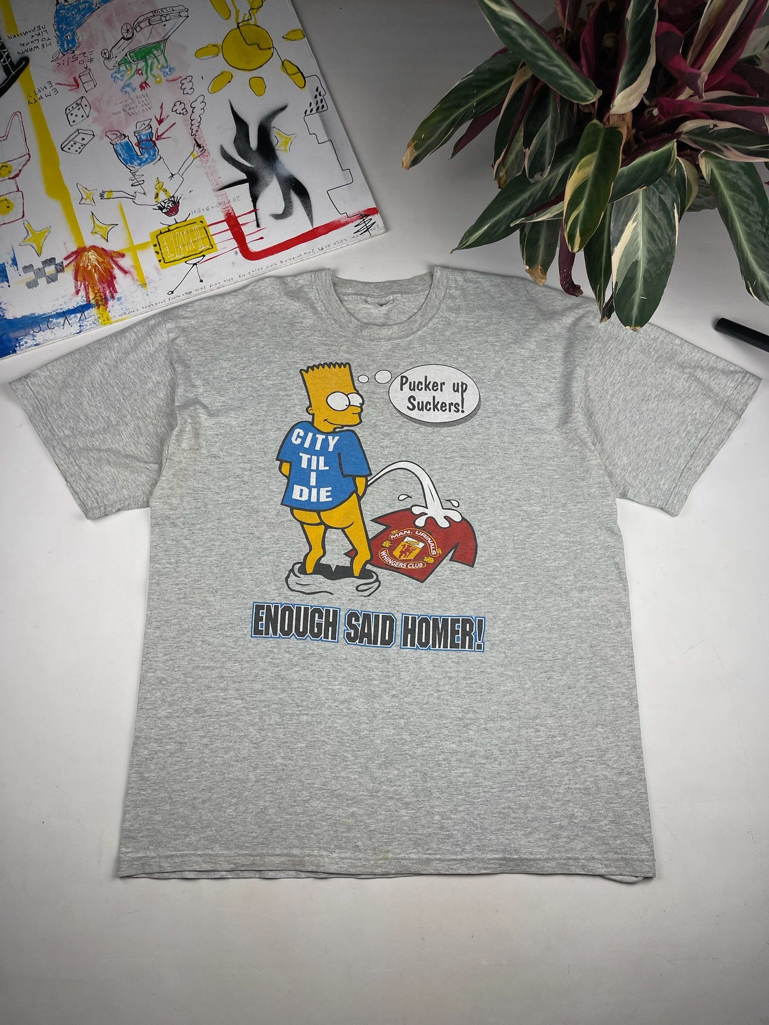 Vintage MANCHESTER CITY united Tshirt Bart Simpsons beckham