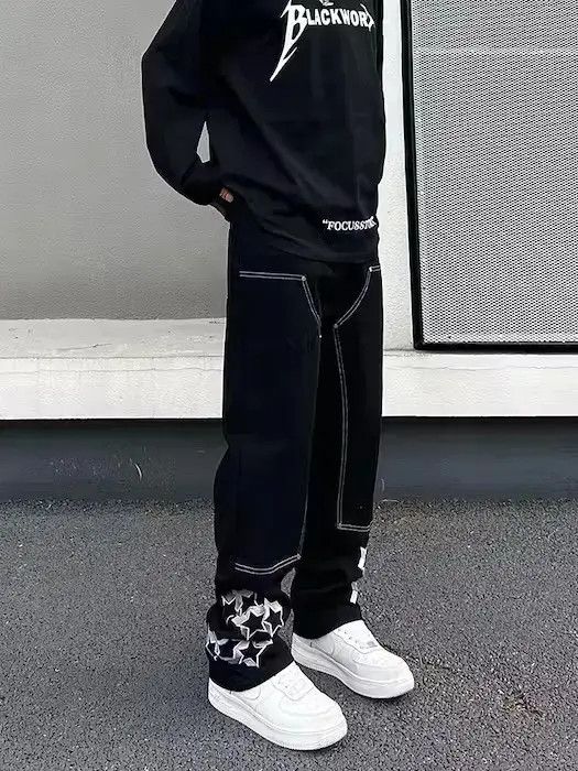 Japanese Brand Stars Graphic Black Baggy Denim Jeans Size US 32 / EU 48 - 1 Thumbnail