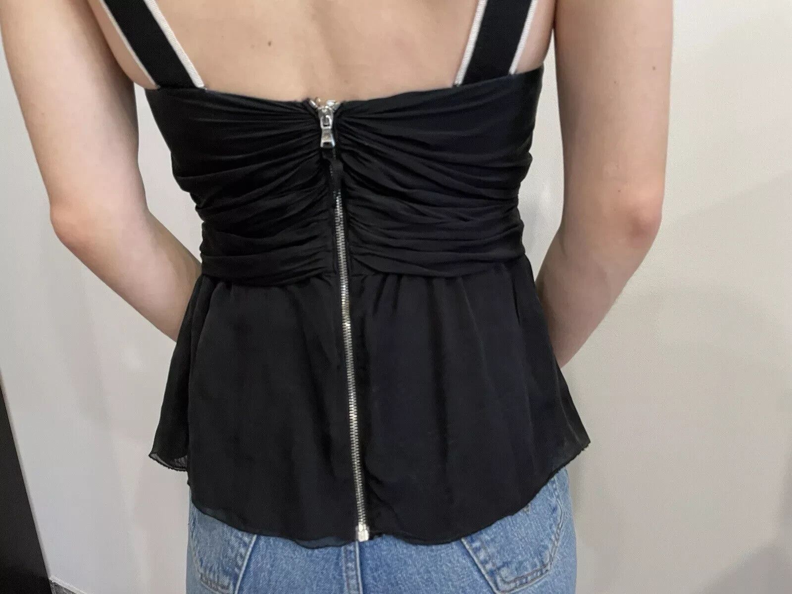 Dolce & Gabbana D&G Mesh Tank Top Corset Zip Up V-neck Womens sexy fitted Size S / US 4 / IT 40 - 6 Thumbnail