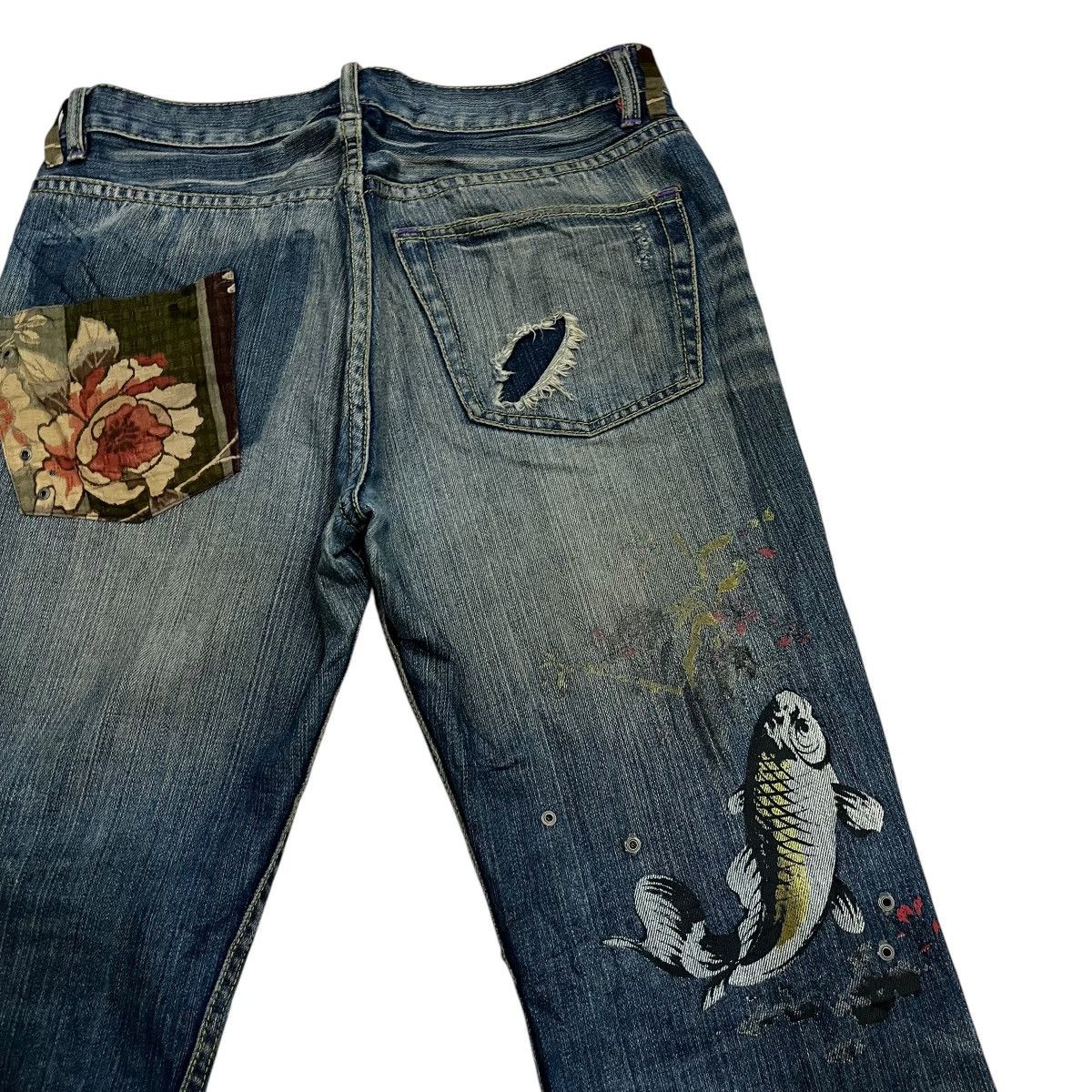 14th Addiction Vintage Takeo Kikuchi Distressed Art Denim Size US 33 - 4 Thumbnail