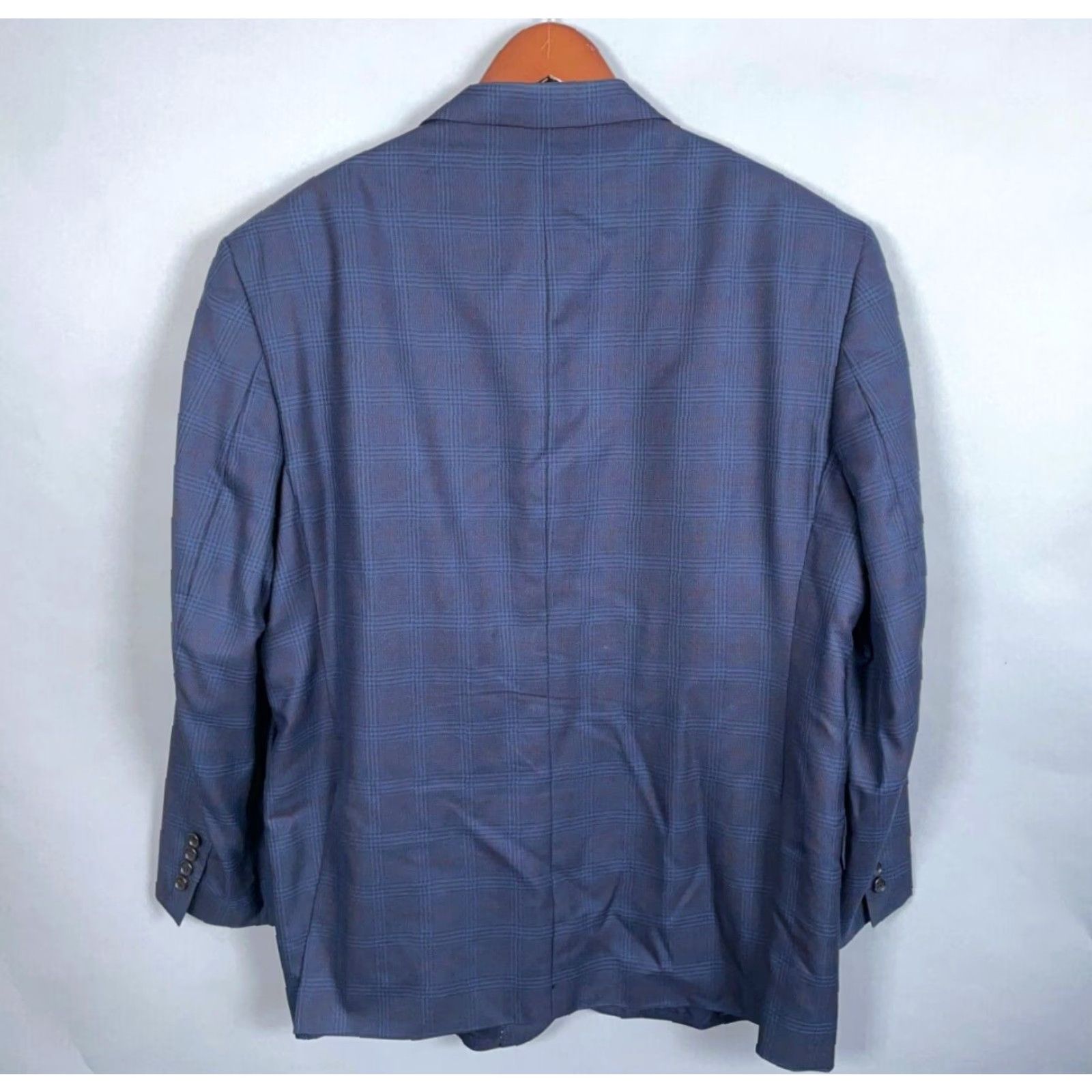 Jos. A. Bank VINTAGE Jos. A. Bank Wool Silk 2-Button Suit Jacket Men's 48 Regular Blue Plaid Check Classic Size 48R - 3 Thumbnail