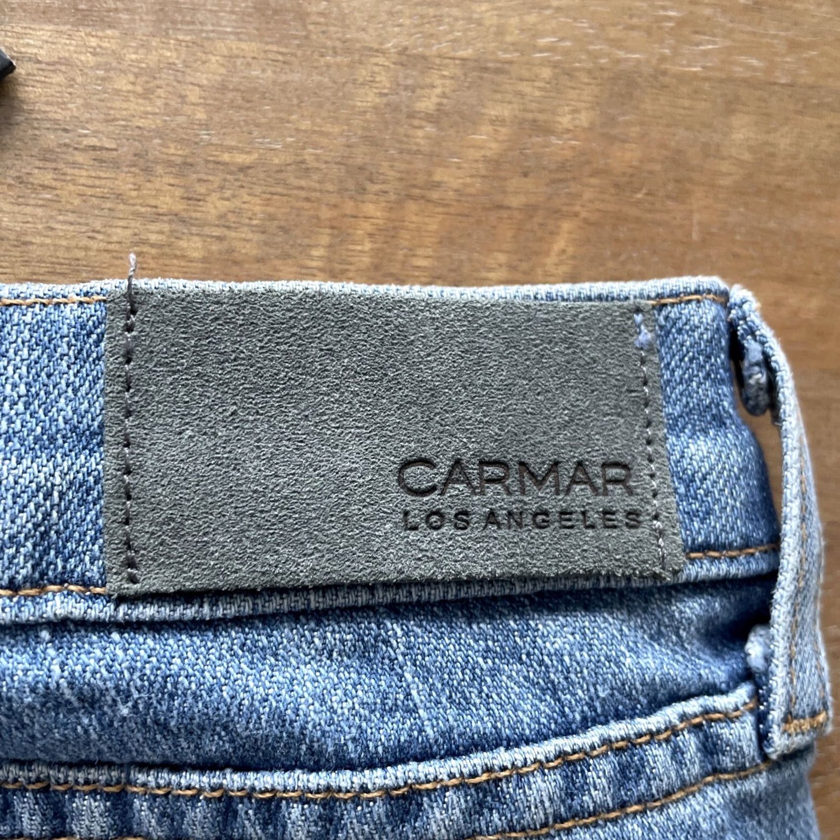 Vintage Carmar Jeans Women 26x29 Distressed Rhinestone Star Blue Denim Stretch Slim Skinny Straight USA Size 26" / US 2 / IT 38 - 6 Thumbnail