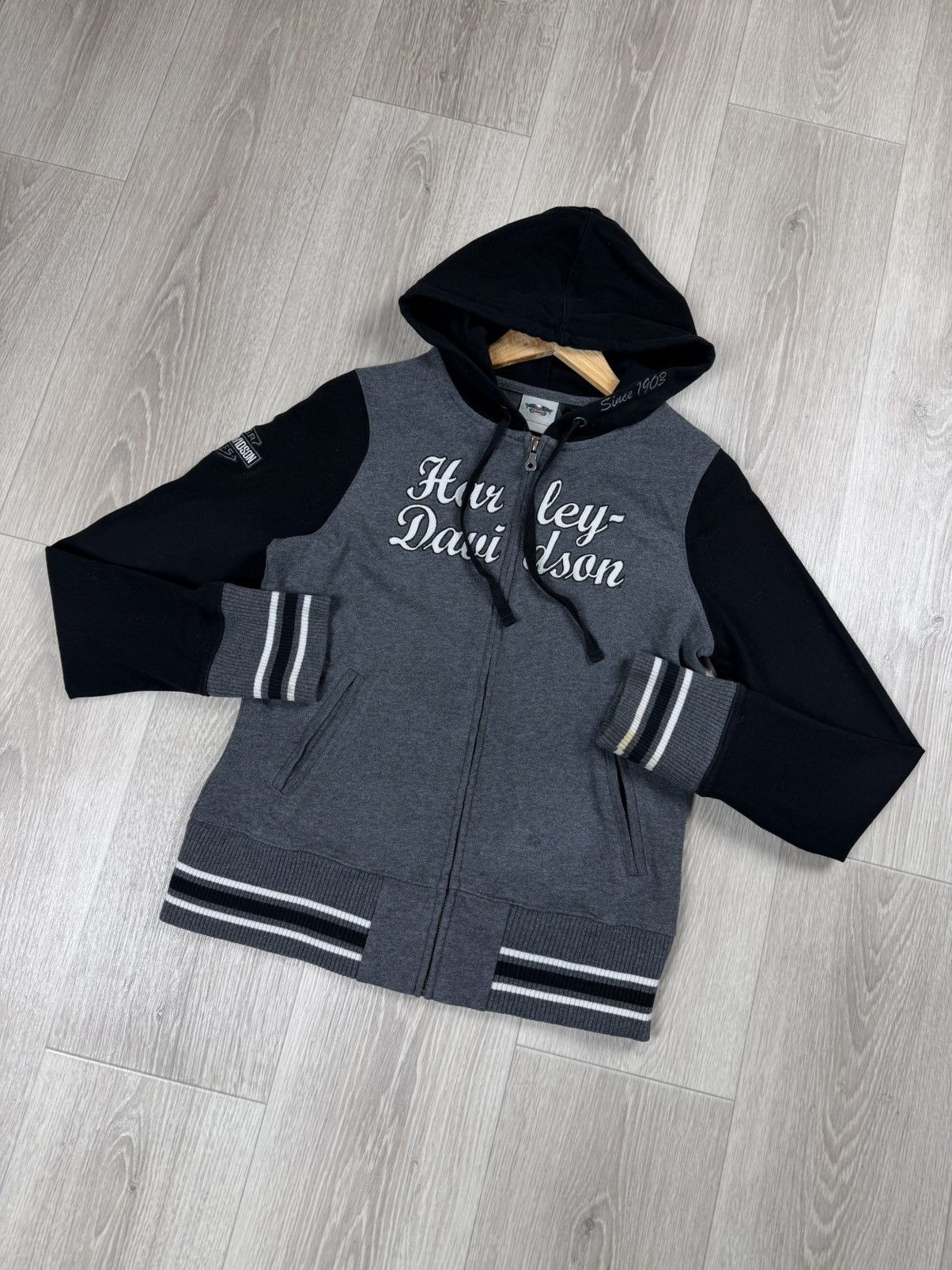 Harley Davidson HARLEY DAVIDSON Full Zip Up Gray Black Sweatshirt Hoodie Size M / US 6-8 / IT 42-44 - 4 Thumbnail