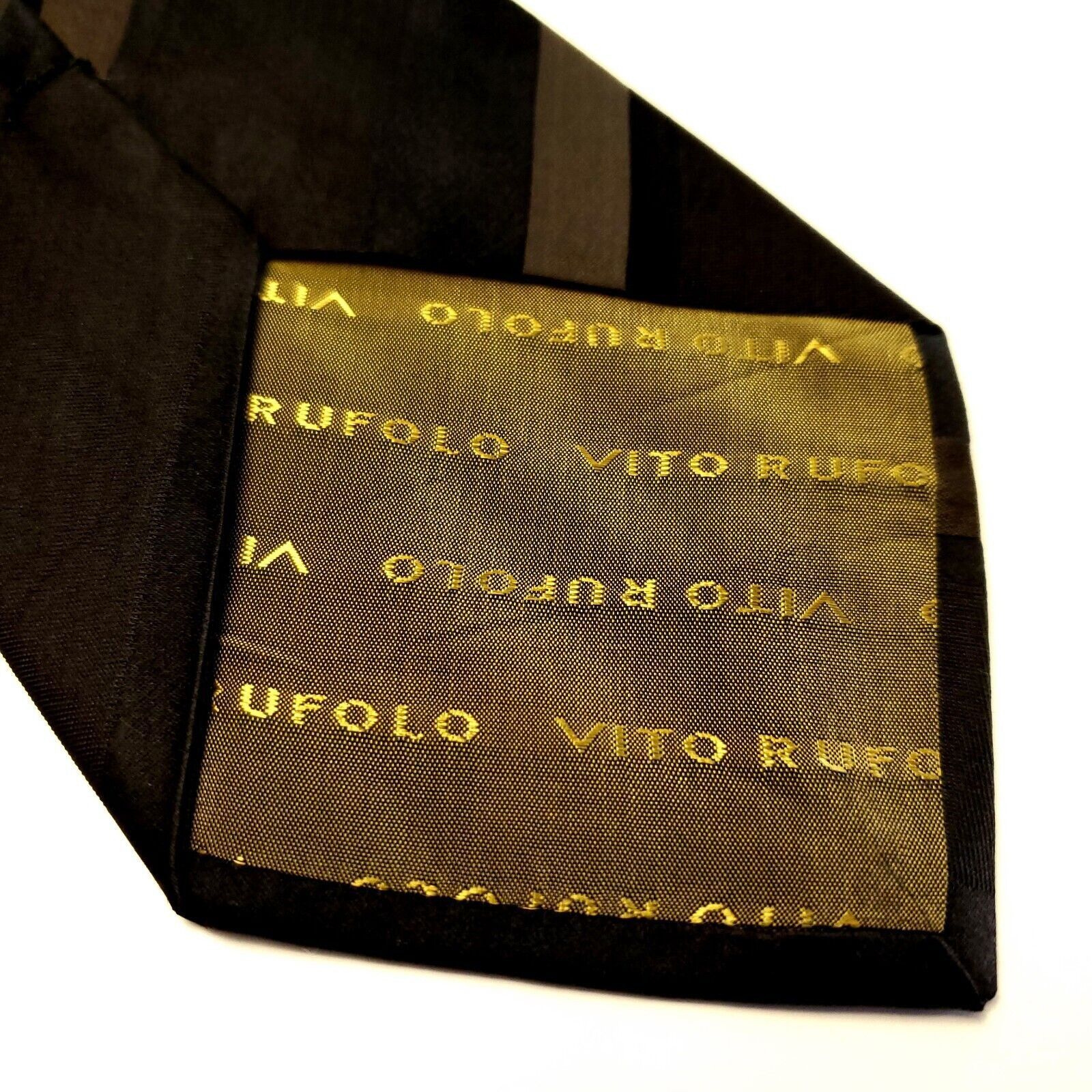 Designer Vito Rufolo Uomo Couture Silk Tie Brown Woven Striped Wide I Size ONE SIZE - 4 Thumbnail