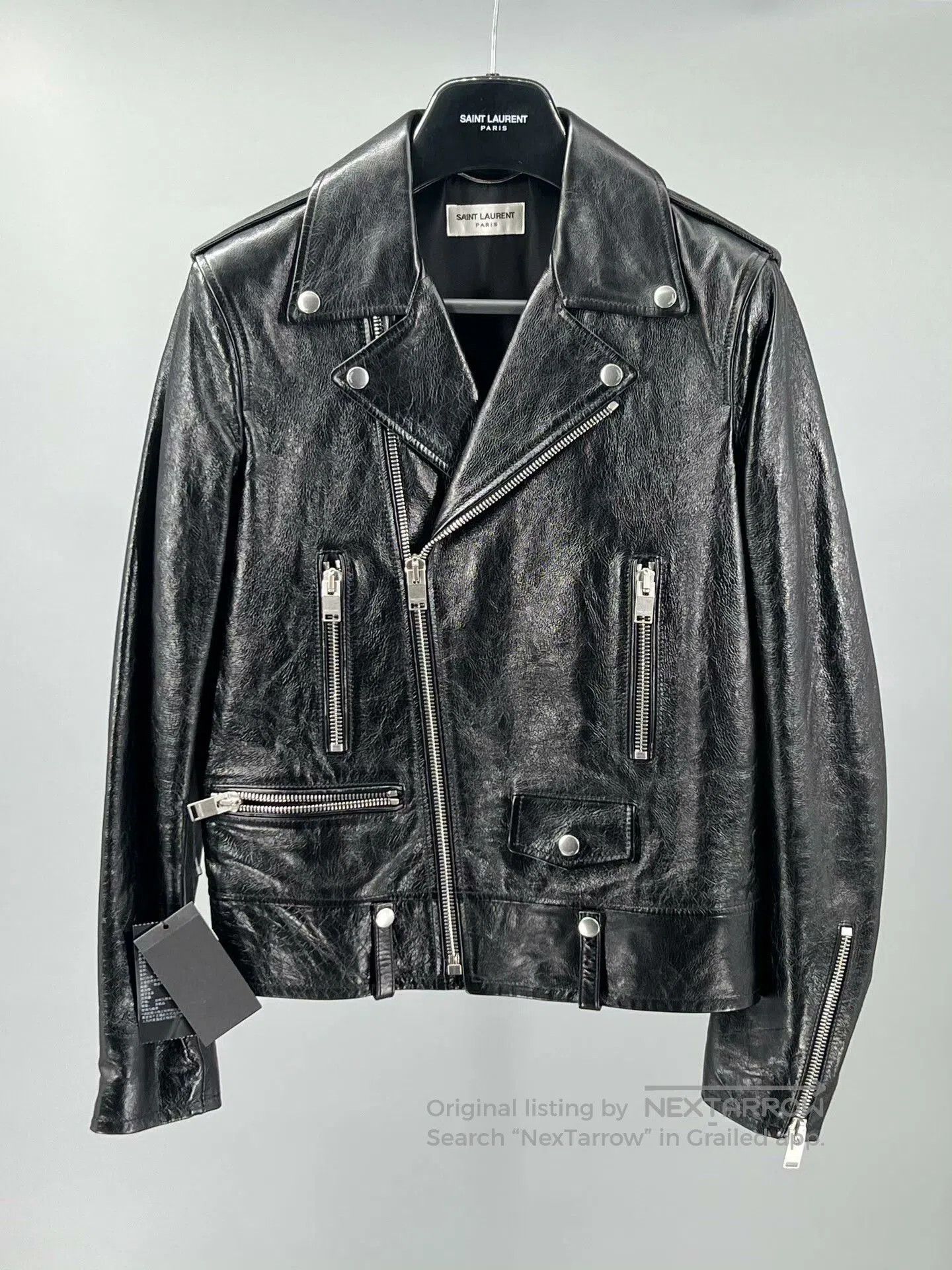 Yves Saint Laurent classic black leather biker jacket for men. Size US M / EU 48-50 / 2 - 1 Thumbnail