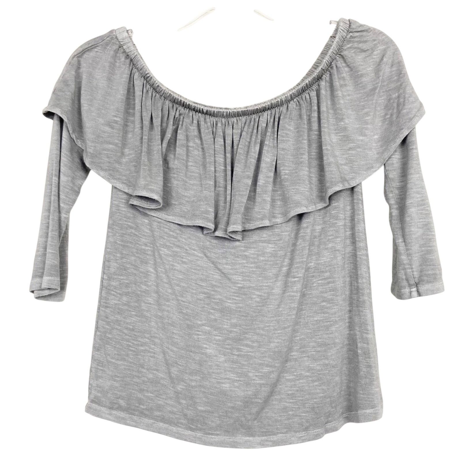 American Eagle Outfitters American Eagle Gray Off The Shoulder Flounce Top Sz XS Size XS / US 0-2 / IT 36-38 - 4 Thumbnail