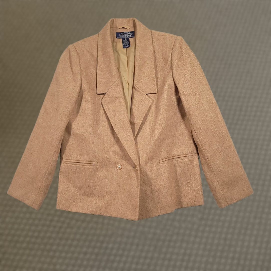 Doublet VINTAGE E.H. Woods Blazer Women 12 Beige Double Breasted Wool Retro Suit Jacket Womens 90s Classic Designer Size XL / US 12-14 / IT 48-50 - 1 Thumbnail