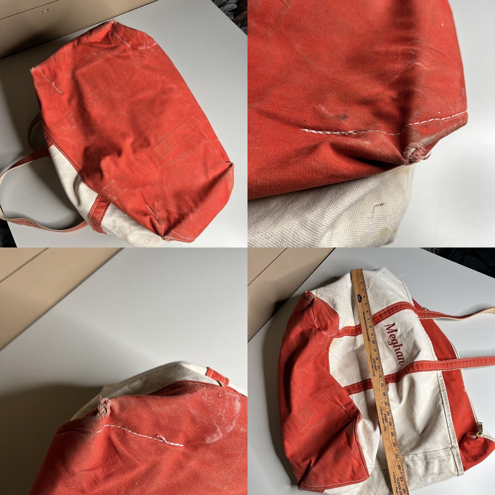 Vintage L.L.Bean Tote Bag Womens Large Beige Boat And Tote Zip USA Monogram Meghan Red Size ONE SIZE - 9 Thumbnail
