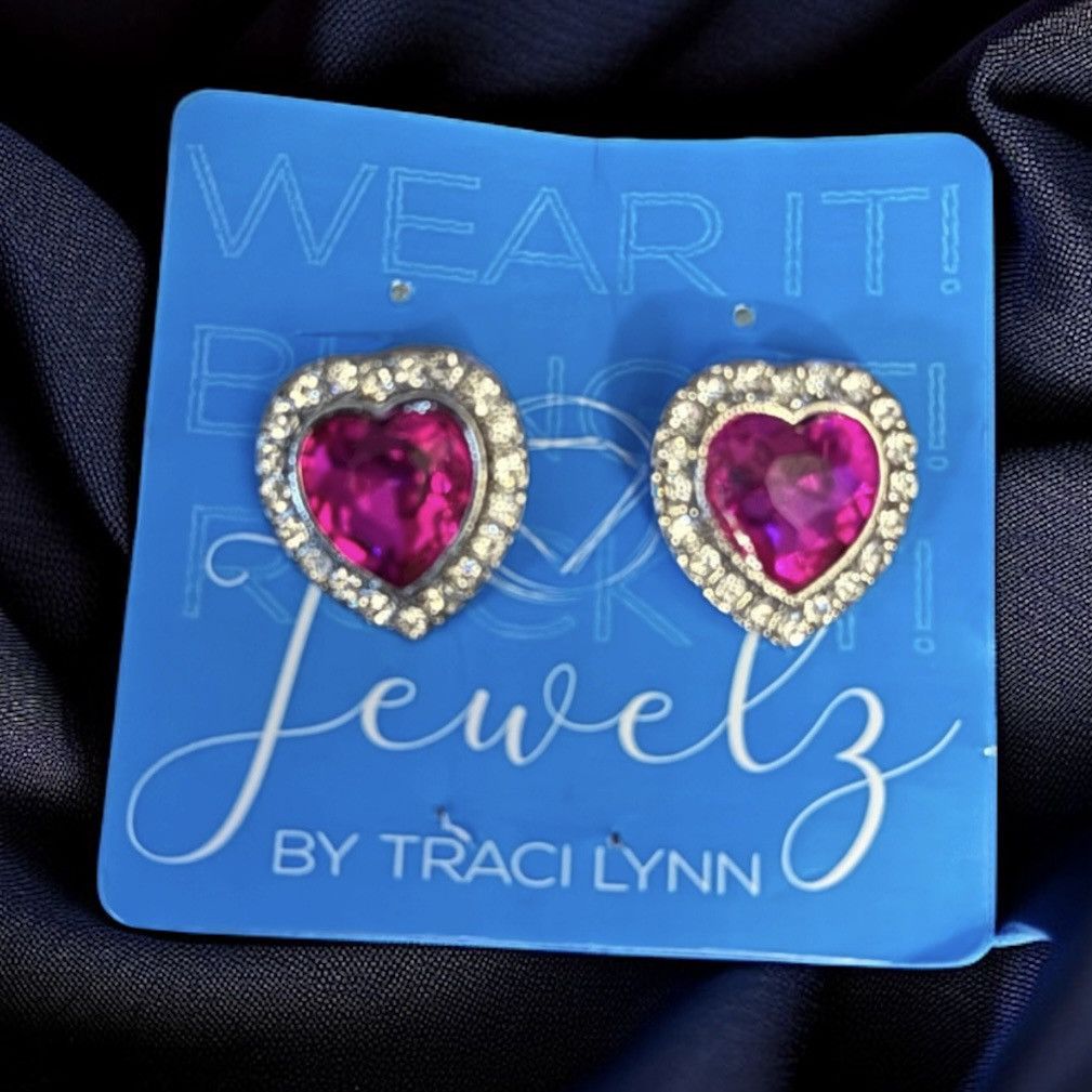 Other Jewlz by Traci Lynn rhinestone pink heart post earrings Size ONE SIZE - 1 Thumbnail
