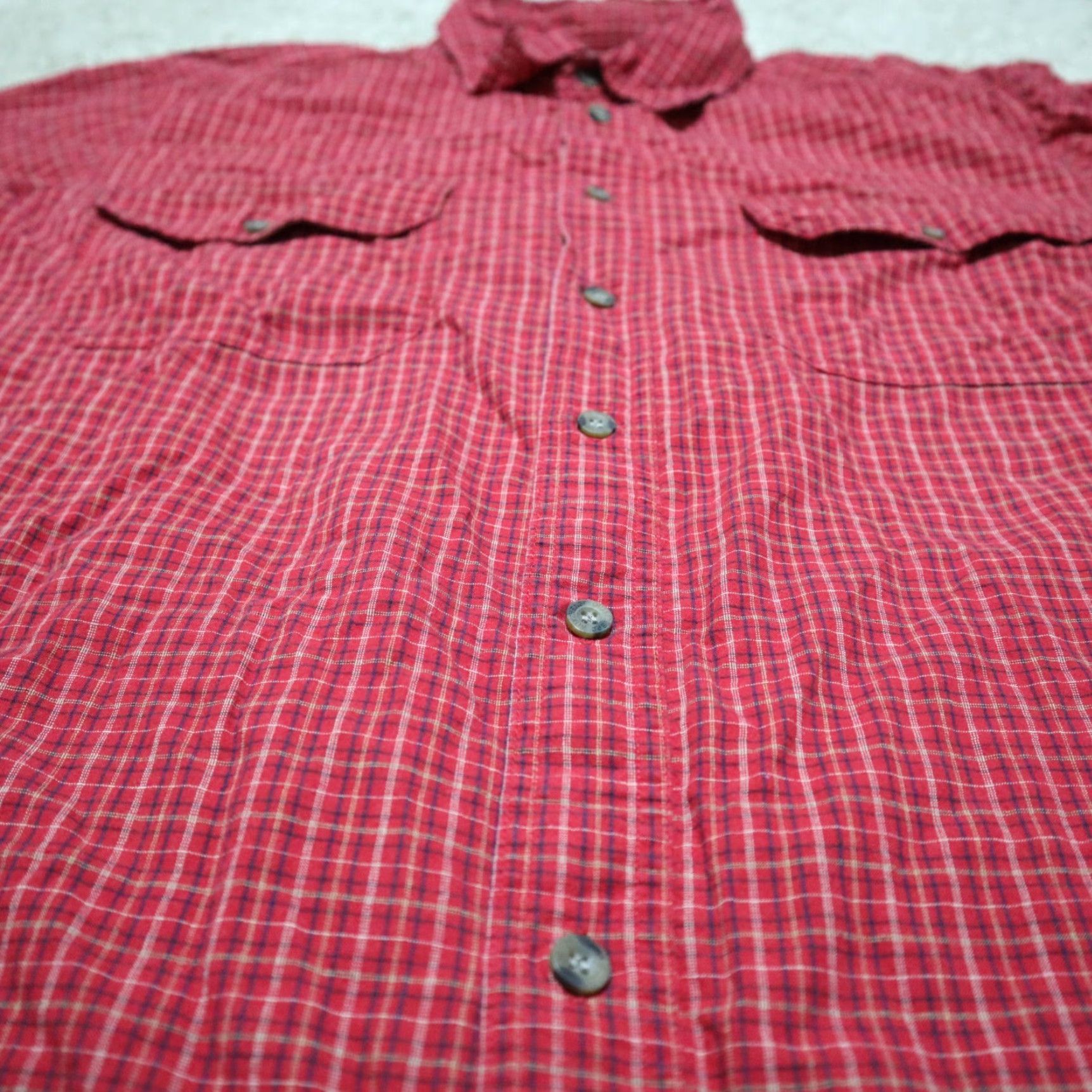 Urban Outfitters VINTAGE Outfitters Red Plaid Cotton Button-Up Shirt Men's Large Short Sleeve Bobby Socks Size US L / EU 52-54 / 3 - 2 Thumbnail