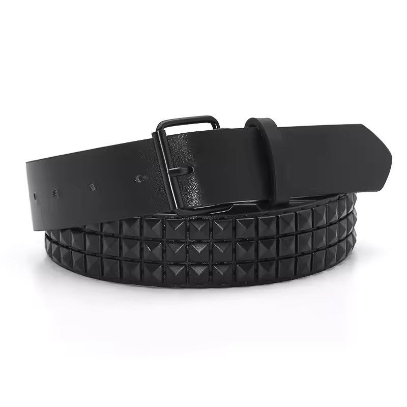 Japanese Brand Triple-Row Black Studded Punk Belt - 3.7cm Vegan Leather Size 32 - 4 Thumbnail