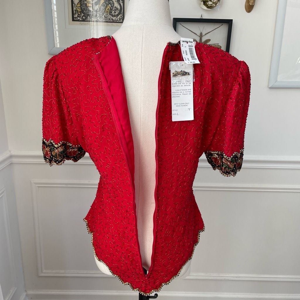 Other NWT NOS Laurence Kazar Beaded Sequin Short Sleeve Silk Top R Size L / US 10 / IT 46 - 6 Thumbnail