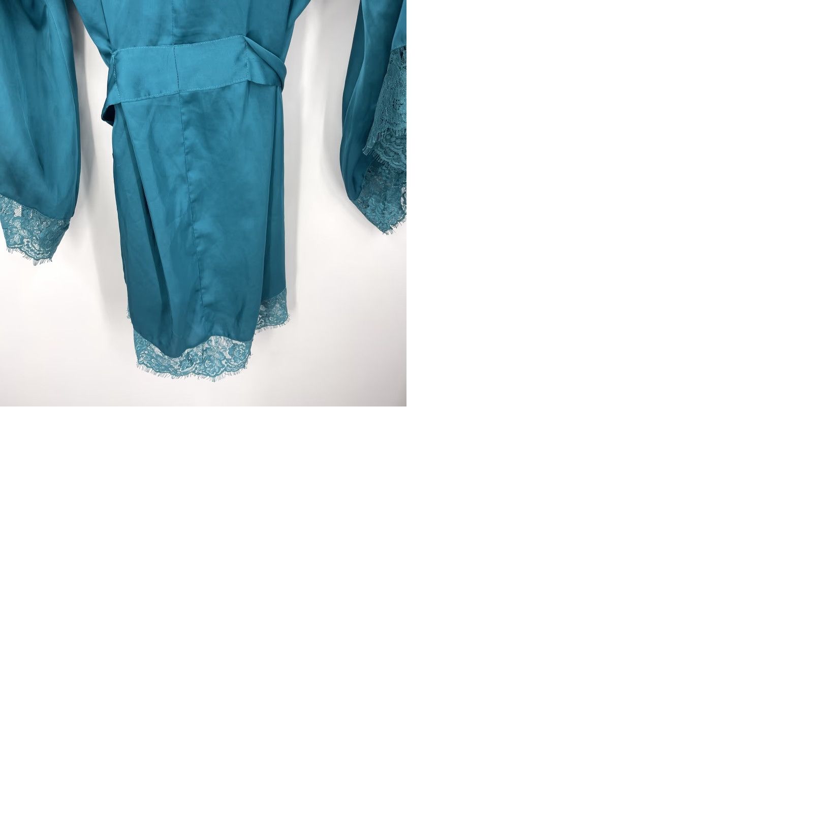 Vintage Old Shanghai Robe Womens Small Green Satin Kimono Lace Trim Tie Boho READ Size ONE SIZE - 9 Thumbnail
