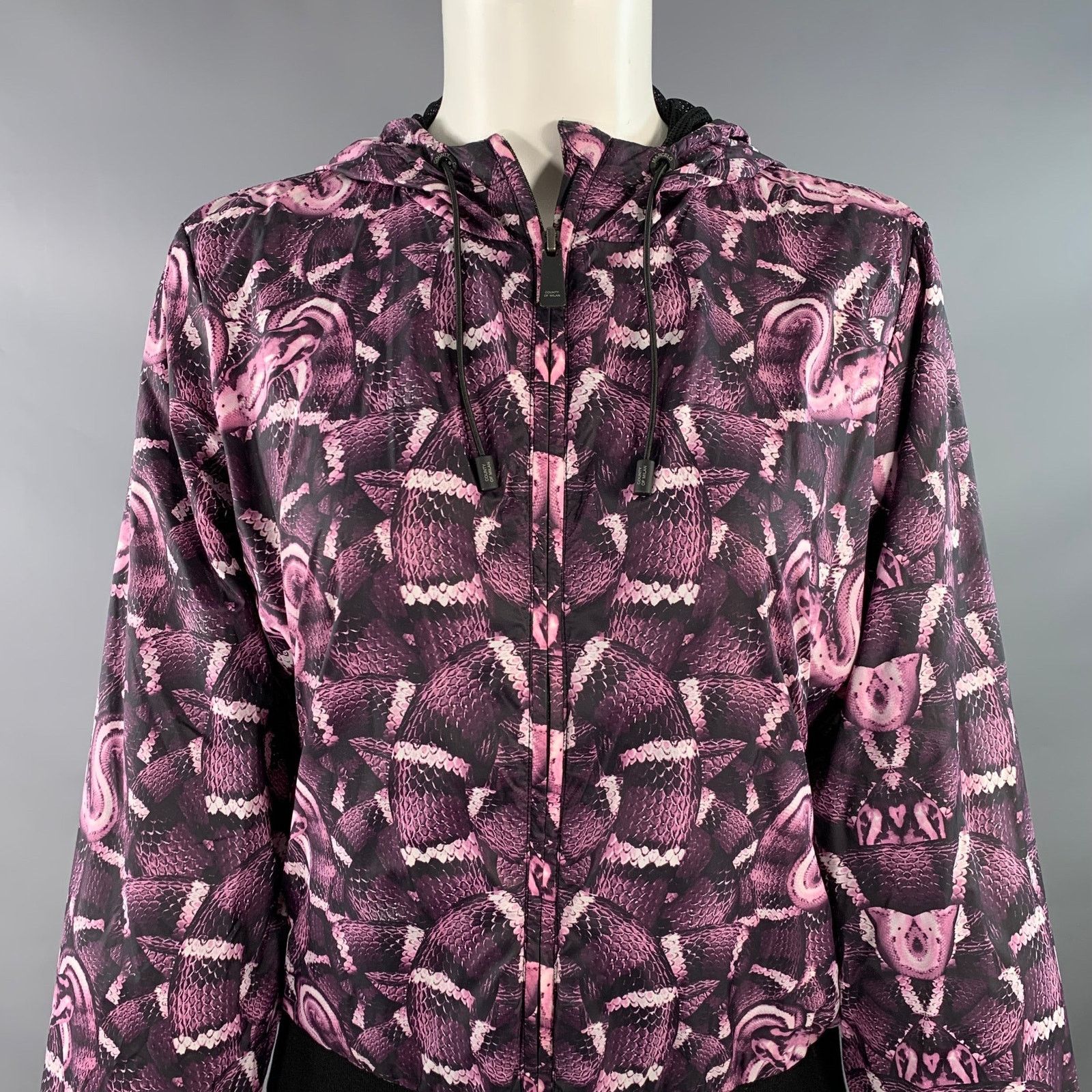 Marcelo Burlon S Black Purple Polyamide Snake Print Hooded Rain Jacket Size S / US 4 / IT 40 - 2 Thumbnail