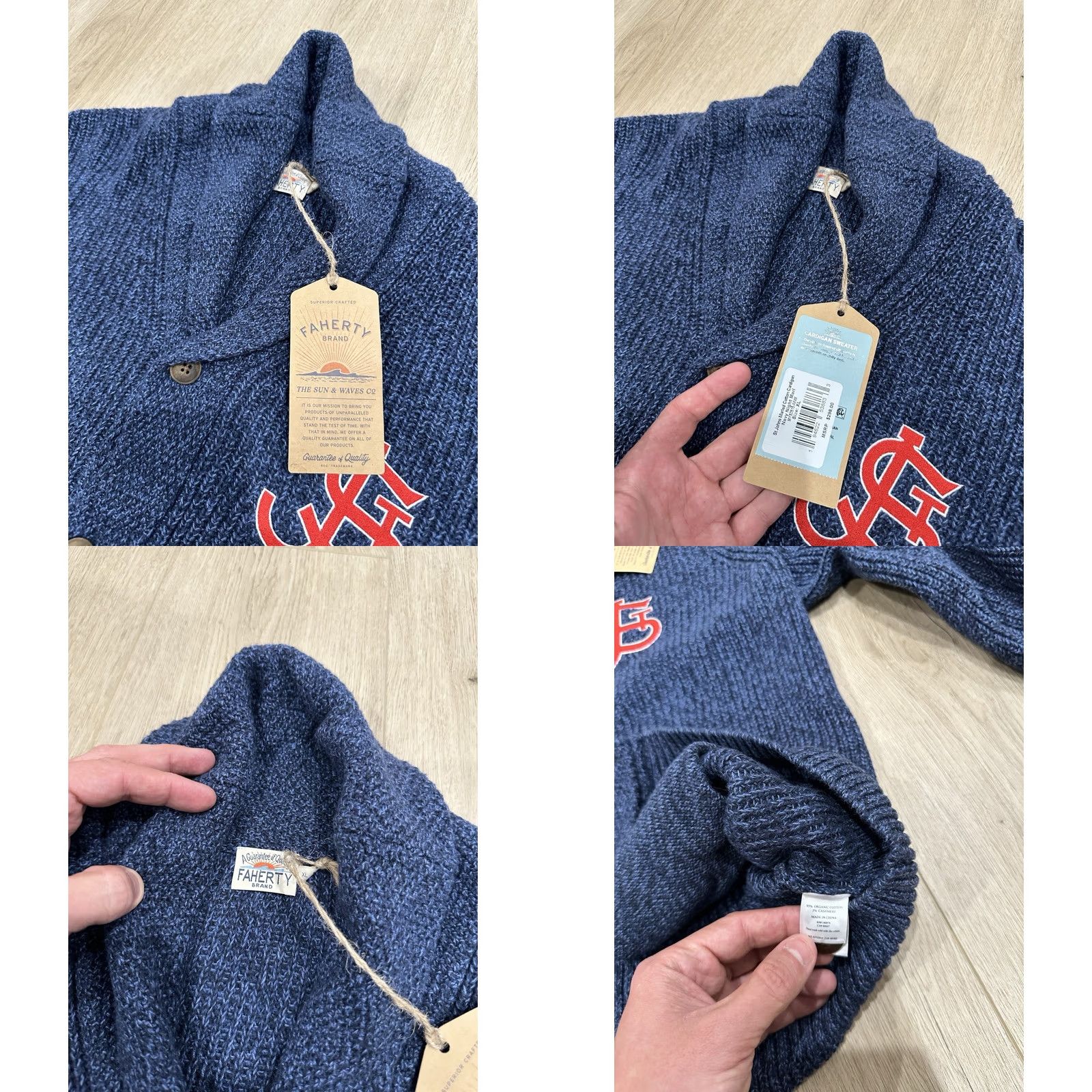 Faherty NWT Faherty Cardigan Shawl XL Fisherman Knit Cashmere Cotton Blue Long Sleeve Button Mens Regular Knit Style Size US XL / EU 56 / 4 - 8 Thumbnail