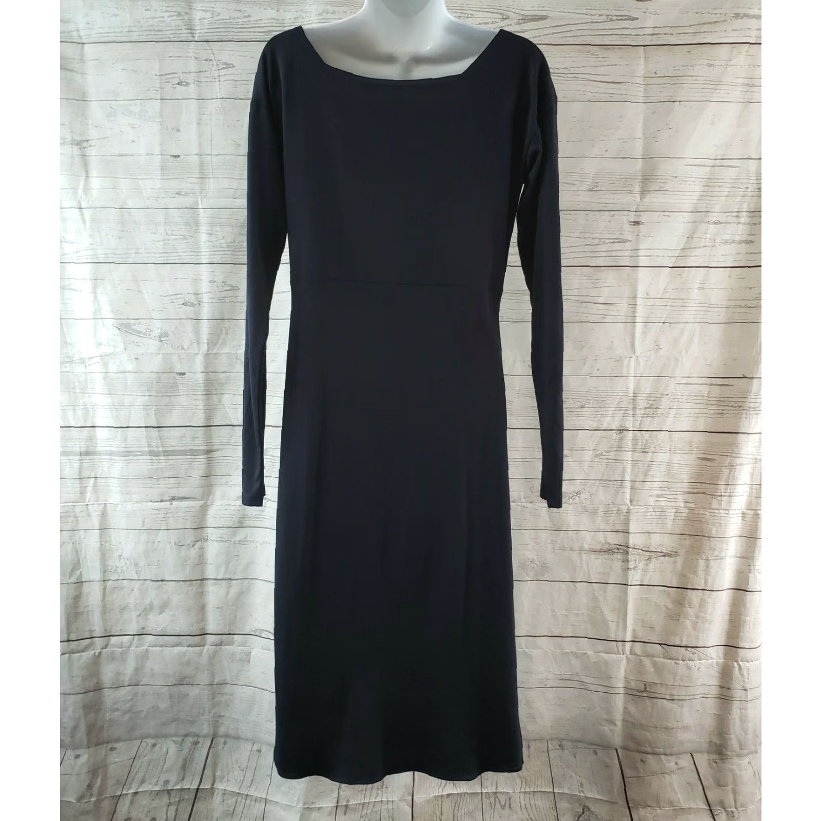 Vintage Pink Martini Dress Womens Black Solid Long Sleeve Knee Length Rayon Blend Size M Medium Size M / US 6-8 / IT 42-44 - 5 Thumbnail