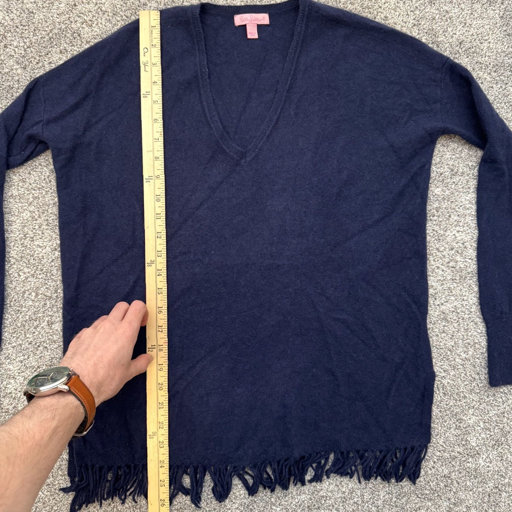Lilly Pulitzer Lilly Pulitzer Sweater Womens XS Navy Blue 100% Cashmere Fringe Pullover S Size XS / US 0-2 / IT 36-38 - 3 Thumbnail