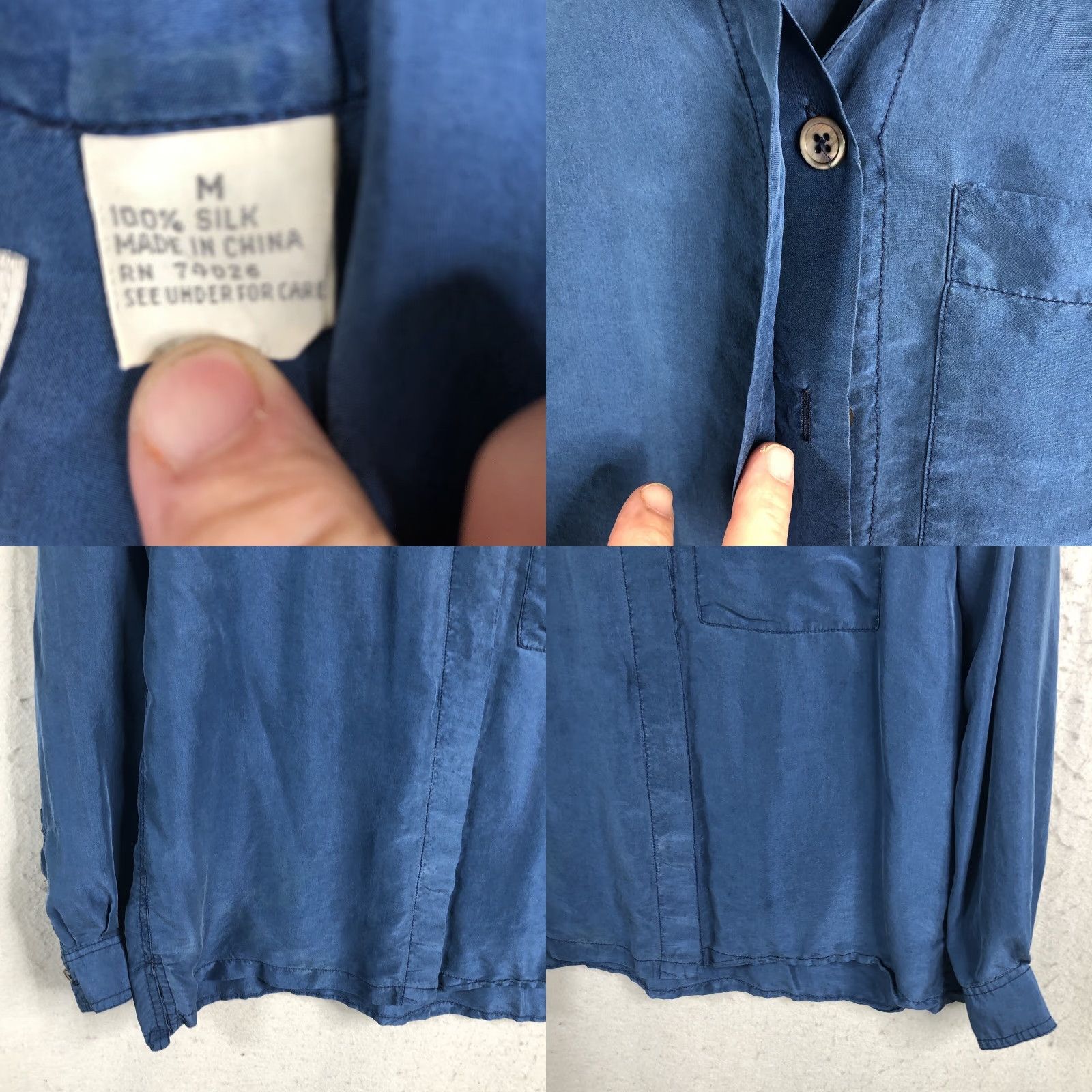 Vintage VINTAGE Silk Top Womens Medium Blue Airy Lightweight Office Quiet Luxury Classic First Issue Blouse Shirt Womens Buttons Collared Long Sleeve Size M / US 6-8 / IT 42-44 - 8 Thumbnail