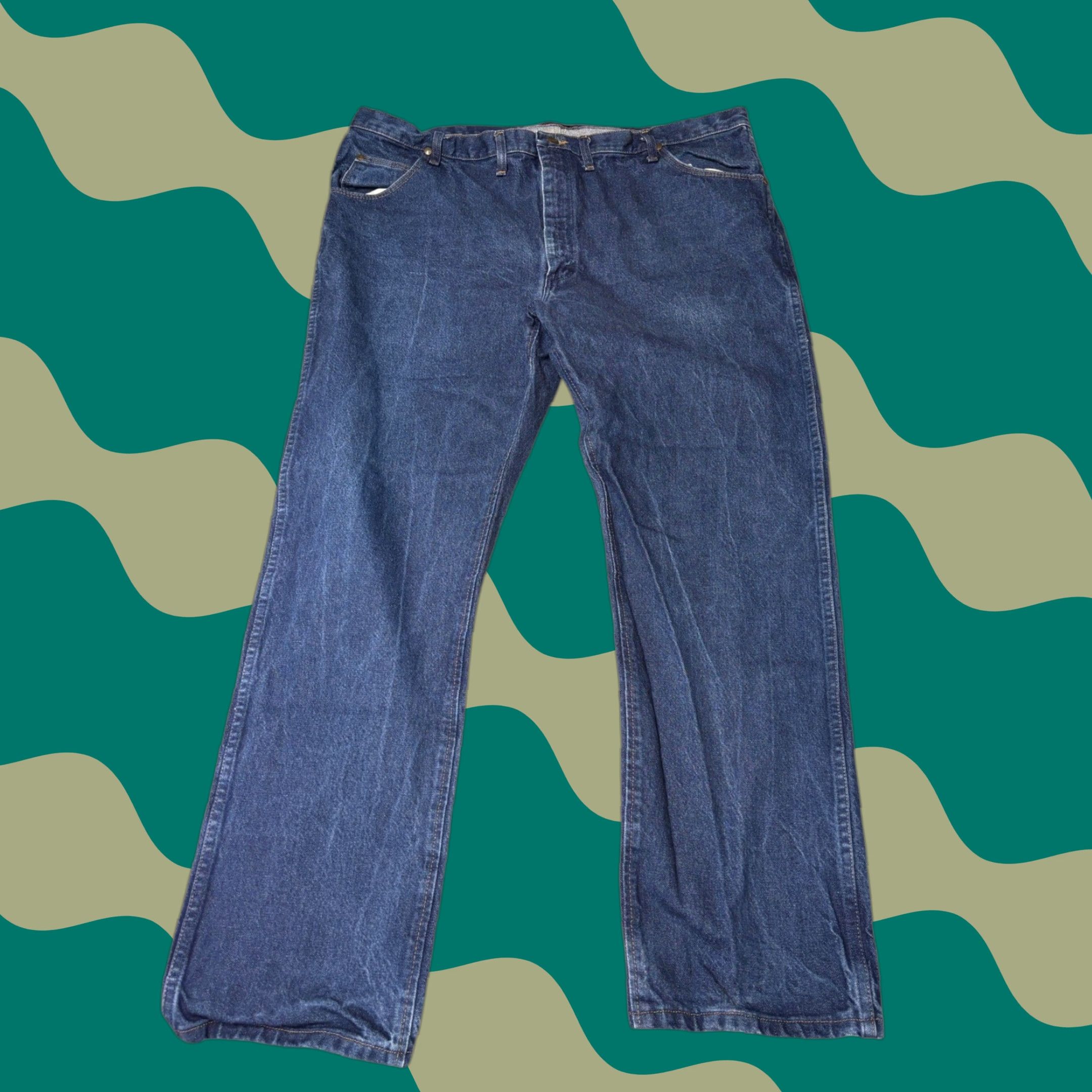 Wrangler Wrangler Jeans 0047MWZ Dark Wash Denim Regular Fit 44x31 Men Bootcut 5-Pocket Cowboy Cut Brown Blue Regular Mens Jeans Size US 44 / EU 60 - 1 Thumbnail