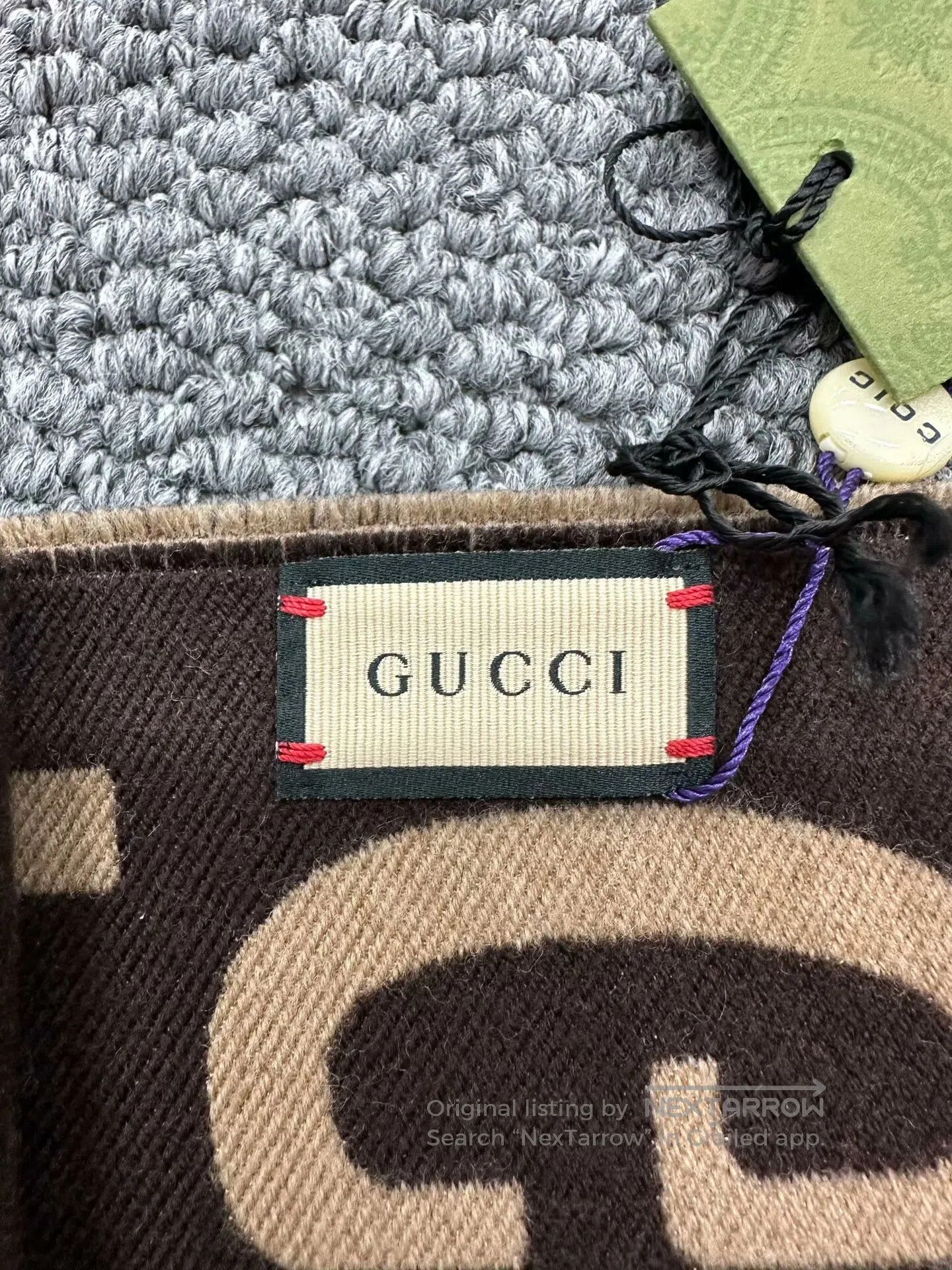 Gucci Guicci Caramel Dual Tone Printed Logo Cashmere Scarf| Size ONE SIZE - 4 Thumbnail