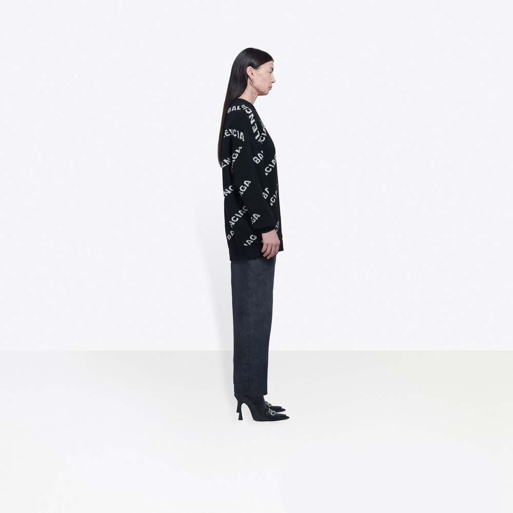 Balenciaga o1bcso1str0525 Jacquard Logo Crewneck Sweater in Black/White Size S / US 4 / IT 40 - 4 Thumbnail