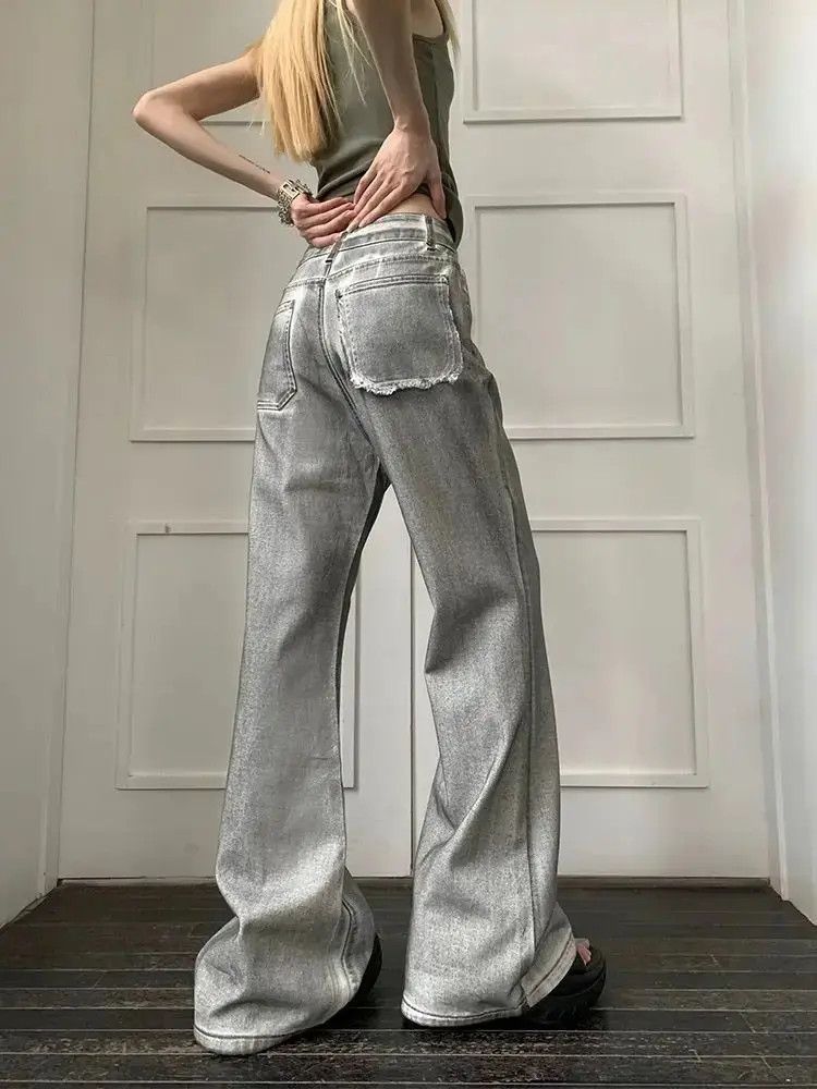 Japanese Brand Straight tube loose washed grey jeans Size US 32 / EU 48 - 3 Thumbnail