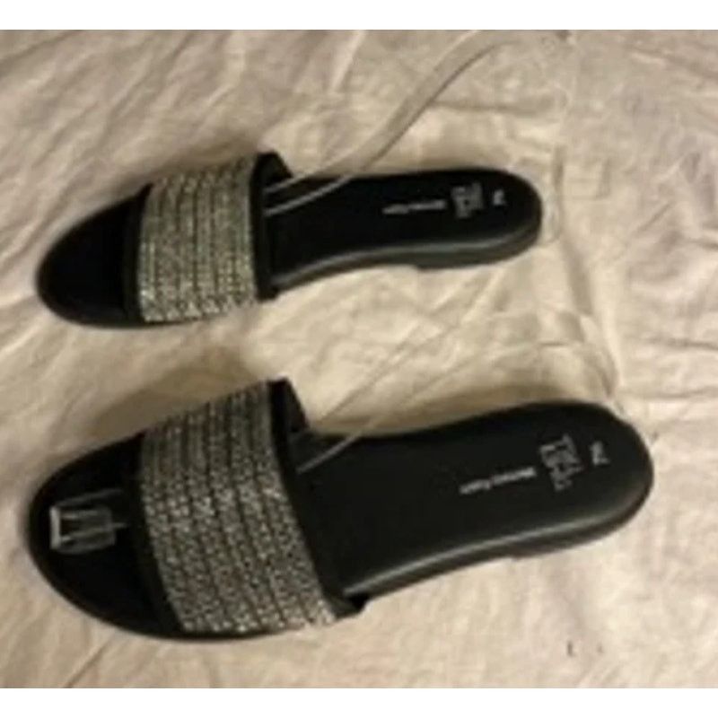Other Rhinestone Slide Sandals Black Sparkle Open Toe Slip-On 7 Size US 7 / IT 37 - 3 Thumbnail