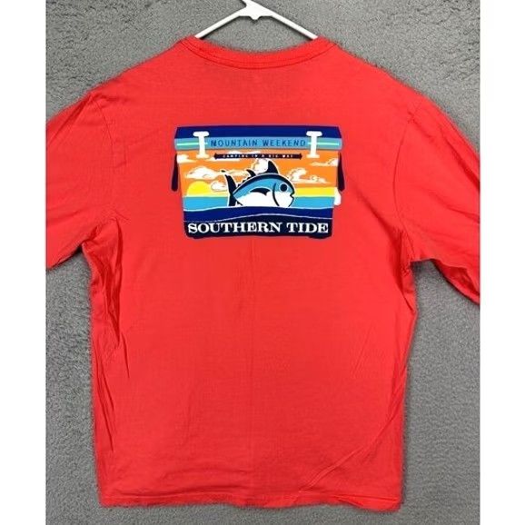 Southern Tide Southern Tide T-Shirt Adult Large Red Peach Graphic Long Sleeve Pocket Tee Mens Size US L / EU 52-54 / 3 - 3 Thumbnail