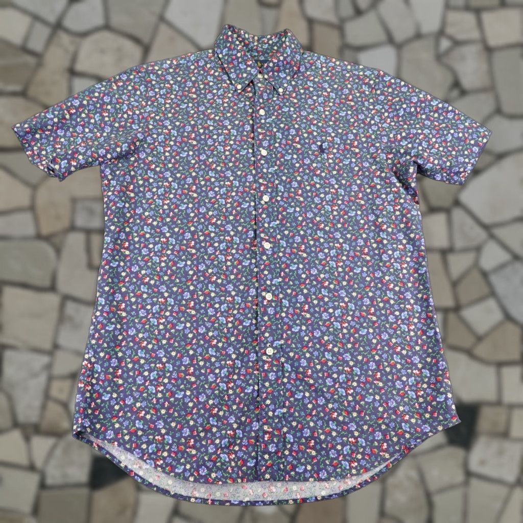 Ralph Lauren Shirt Mens Medium Blue Ditsy Floral Button-Up Pony Logo Flowers