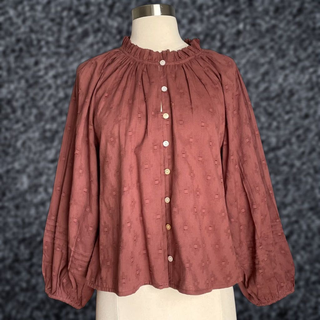 Anthropologie VINTAGE Anthropologie Cleobella Antonia Button-Down Blouse Romantic Cottagecore PS Brown Cotton 100% Down Womens Size S / US 4 / IT 40 - 1 Thumbnail