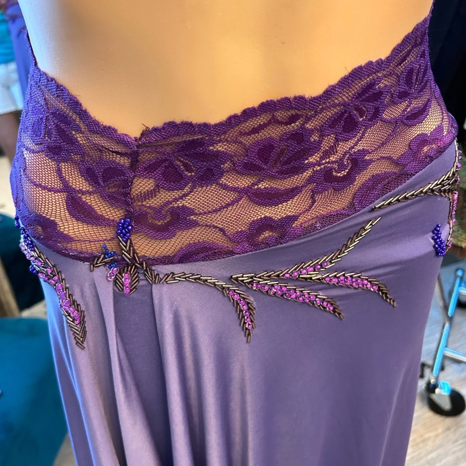 Designer Purple women medium Tango halter beaded lace waisted skirt Size S / US 4 / IT 40 - 7 Thumbnail