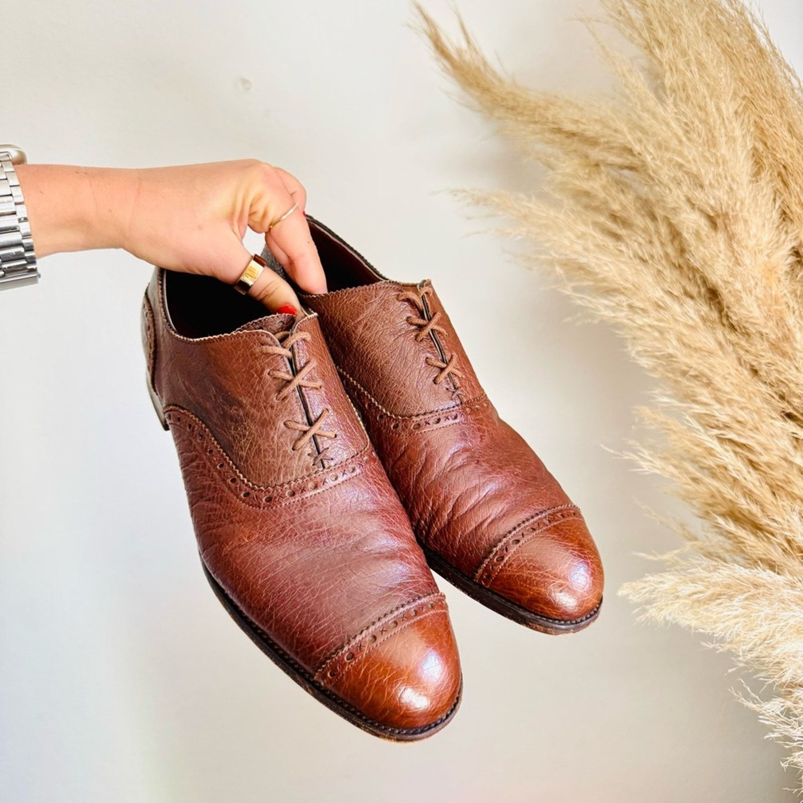 Barker Black BARKER BLACK Brown Pebbled Leather $975 Lace Cap Oxford Shoe Size US 8.5 / EU 41-42 - 2 Thumbnail