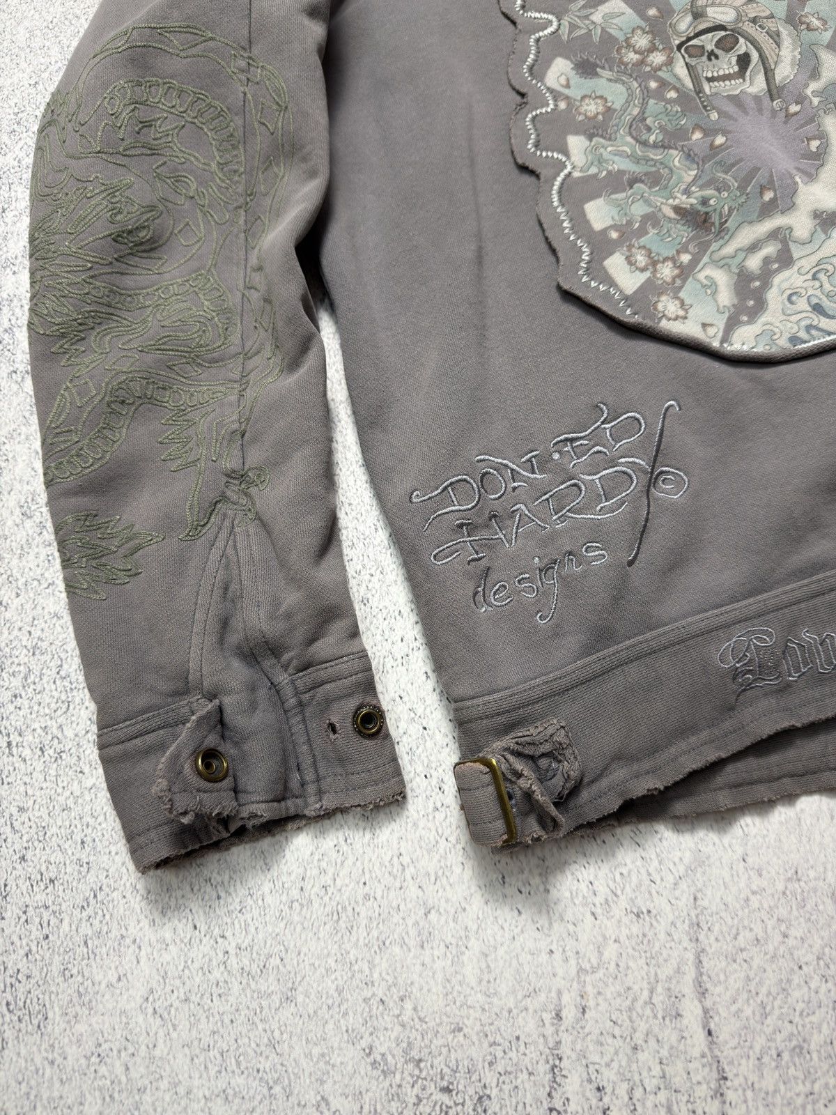 Ed Hardy Ed Hardy Distressed Cotton Motorcycle Jacket Size US L / EU 52-54 / 3 - 7 Thumbnail
