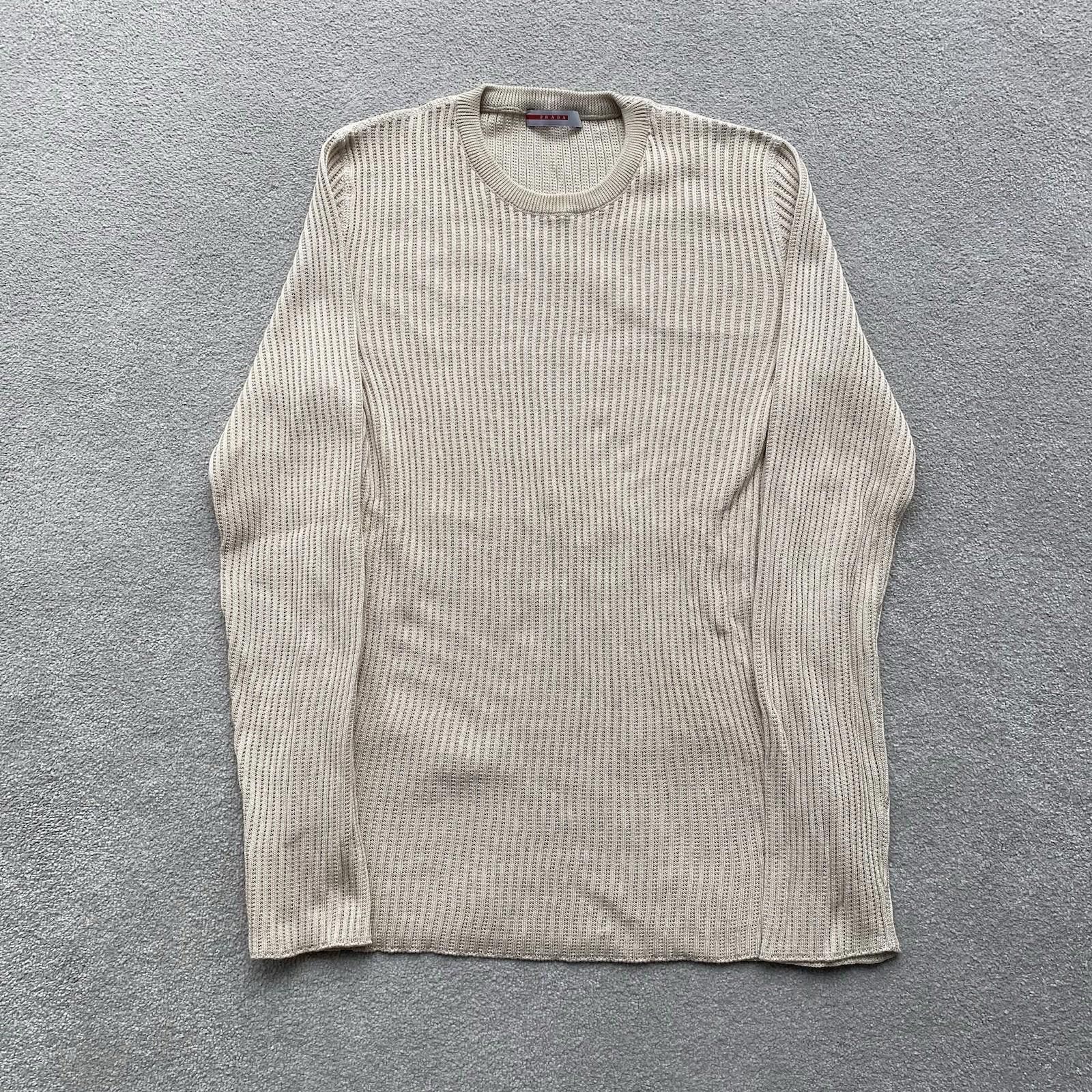 Prada Prada Men’s Ribbed Cotton Crewneck Size 52 Cream Size US M / EU 48-50 / 2 - 1 Thumbnail