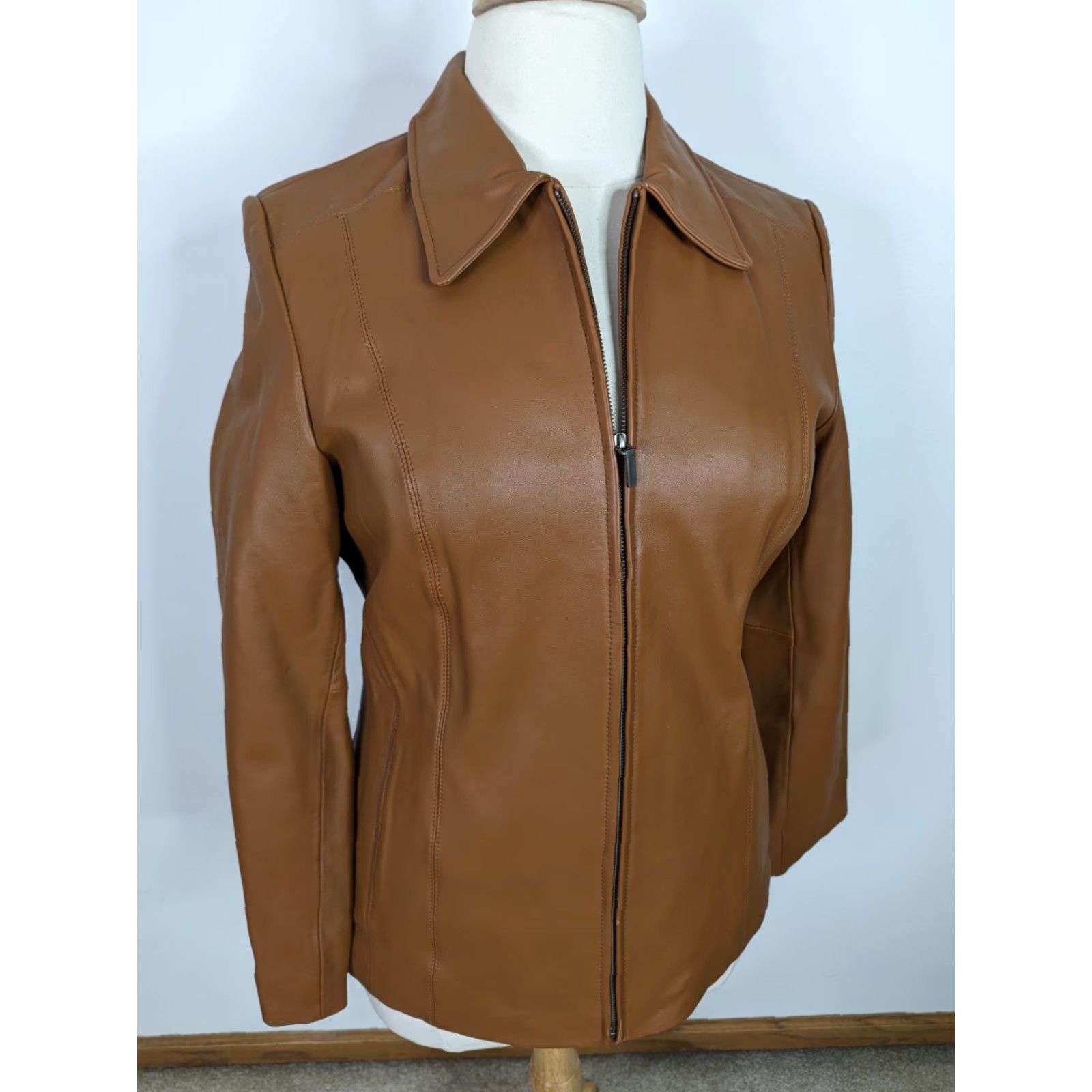 Vintage VINTAGE Y2K 00s Tan Brown Leather Jacket Moto Biker Coat Sz Large Women's Size L / US 10 / IT 46 - 2 Thumbnail