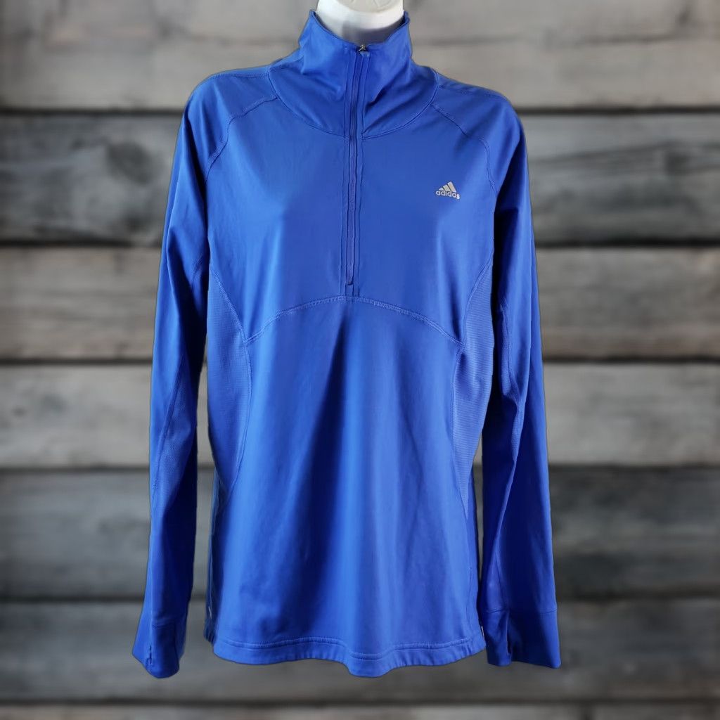 Adidas adidas Womens 1/4 Zip Pullover Shirt L Blue Long Sleeve Thumbholes Size L / US 10 / IT 46 - 1 Thumbnail