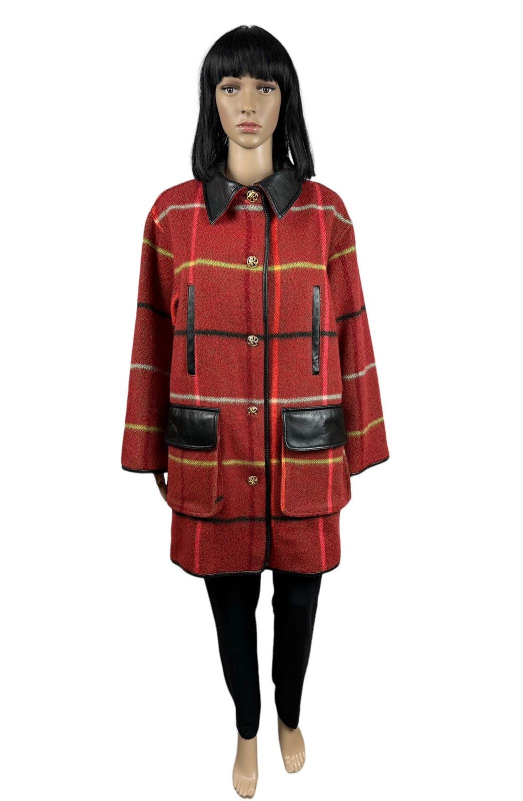 Nina Ricci × Vintage Nina Ricci Vintage Check Wool Coat Leather Trim size 38 Size S / US 4 / IT 40 - 2 Thumbnail