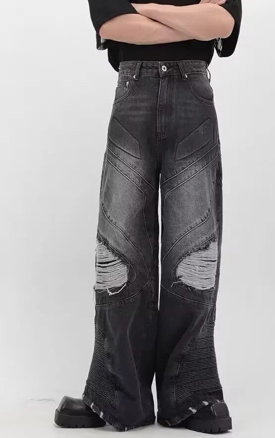 VIBE Retro punk heavy-duty washed distressed ripped jeans Size US 32 / EU 48 - 3 Thumbnail