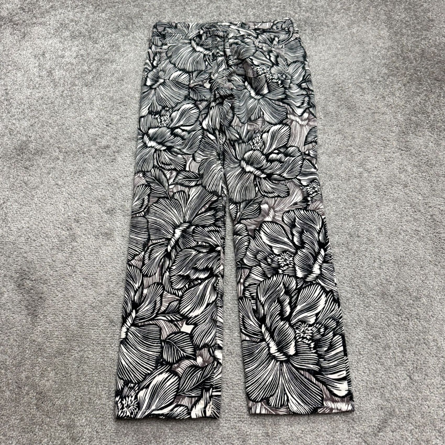 Vintage VINTAGENYDJ Sheri Slim Fit Floral Lift Tuck Technology Ankle Pants Womens 0 Black White Size 25" / US 0 / IT 36 - 2 Thumbnail