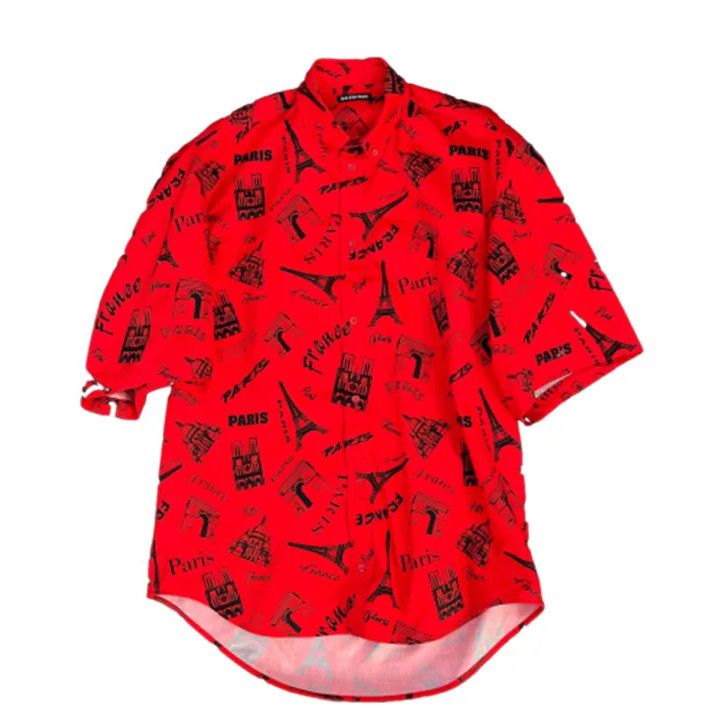 Balenciaga Balenciaga Classic Red Print Short Sleeve Shirt Size US M / EU 48-50 / 2 - 1 Thumbnail