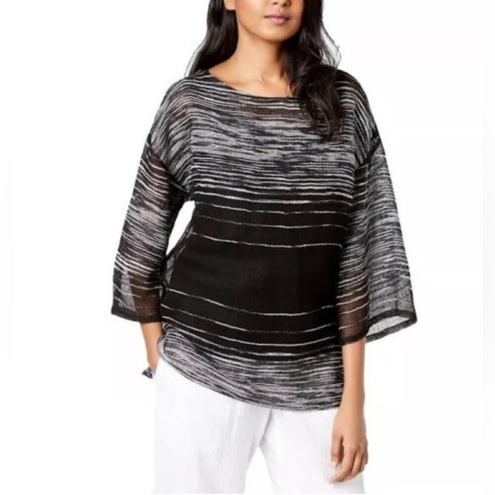 Eileen Fisher Eileen Fisher Black Illusion Mesh Bateau Neck Linen Blend T Size XL / US 12-14 / IT 48-50 - 1 Thumbnail