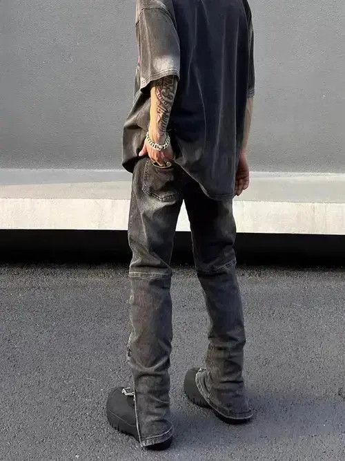 Japanese Brand × Jean Street Washed Gray Grunge Side Zip Micro Flared Jeans Size US 32 / EU 48 - 3 Thumbnail